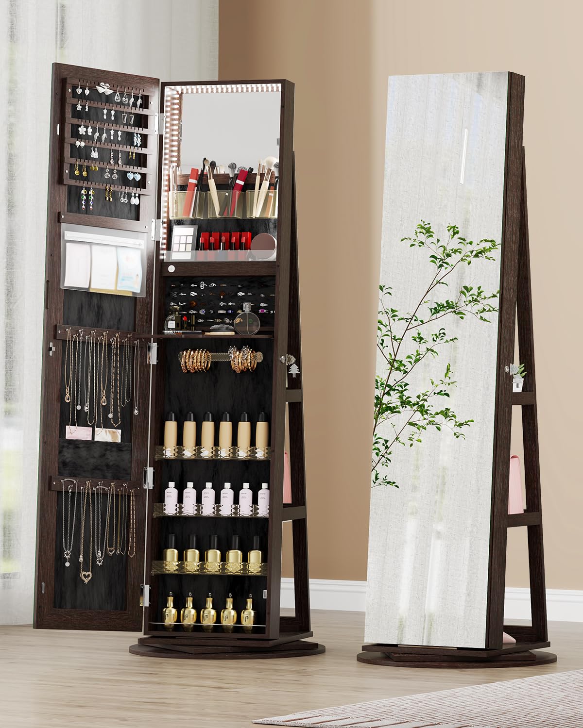 360° Rotating Jewelry Armoire with LED Lights - 63