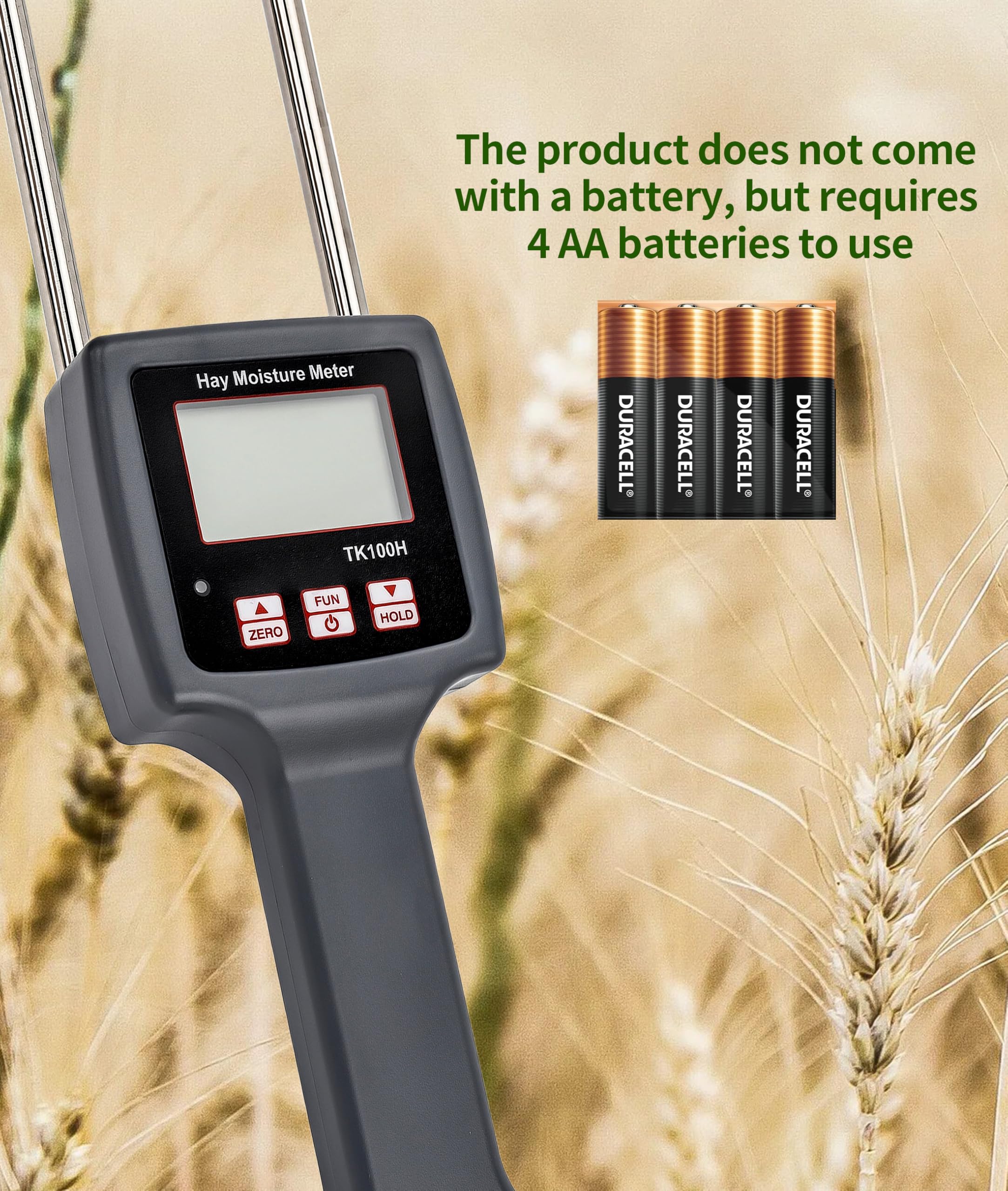 TK100H Portable Hay Moisture Meter with Probe - Fast & Accurate Forage Tester for Cereal, Straw, Grass, Alfalfa & Leymus | Ideal for Farm, Ranch & Feed Quality Control