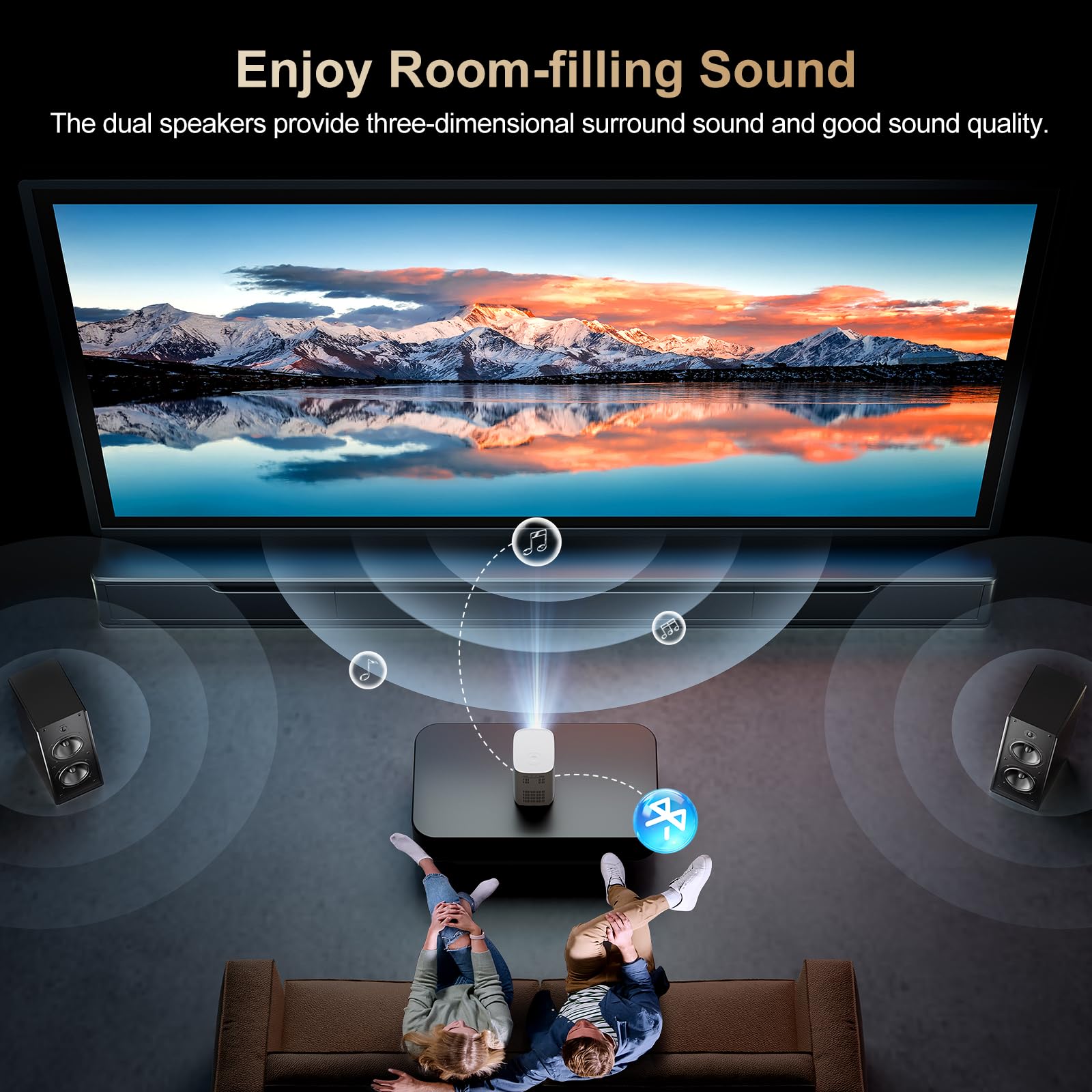 1080P Native WiFi Bluetooth Projector - 15000 Lumens Portable Mini Projector for Outdoor Movies, Home Theater, Gaming - Compatible with TV Stick, Android, HDMI, USB - Perfect for Camping, Parties, and Classroom Presentations