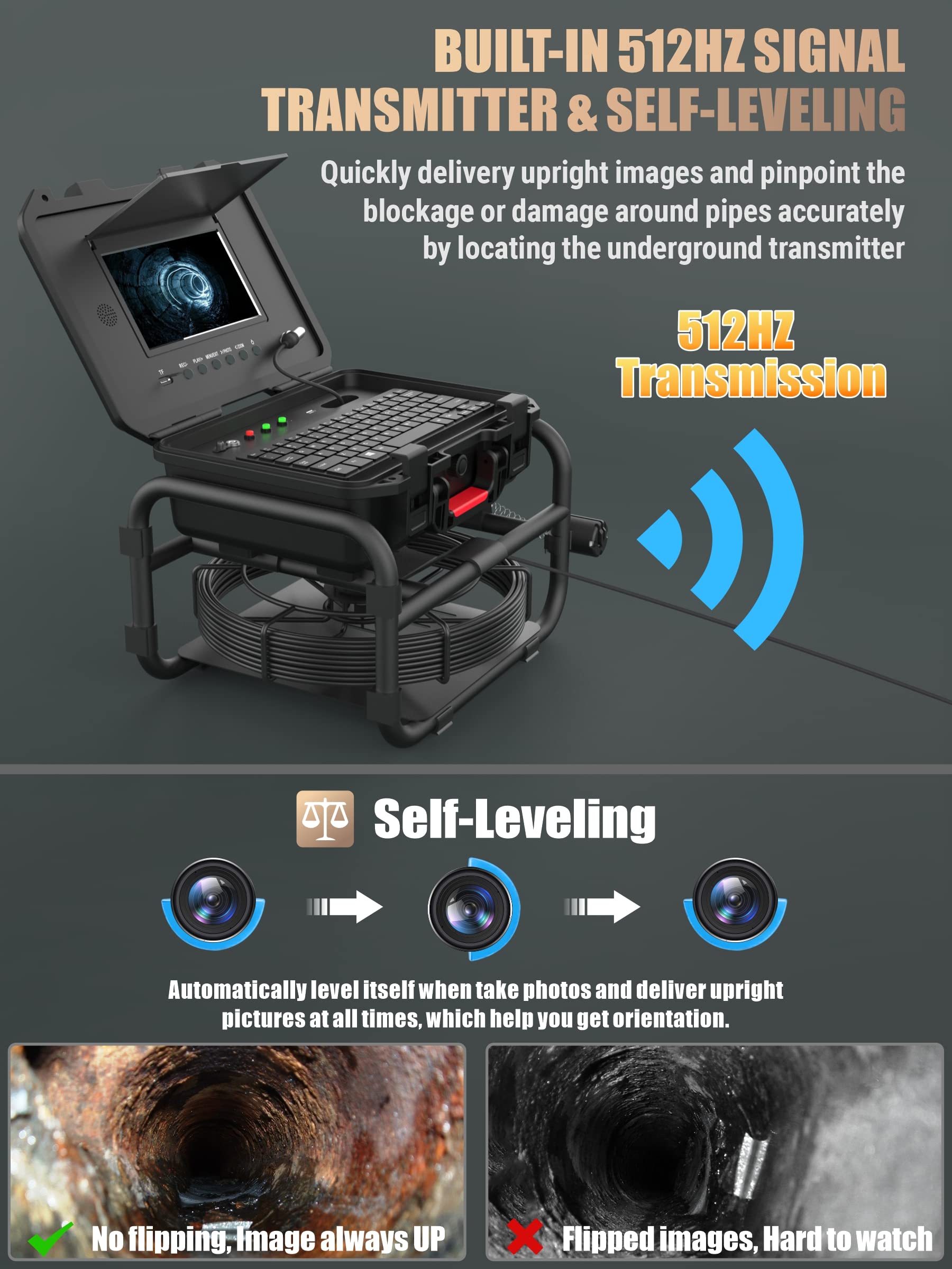 Anysun 512Hz All-in-1 Sewer Inspection Camera with 9