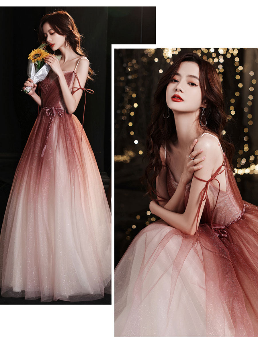 Elegant Burgundy Tulle Long Prom Dress for Women - Formal Graduation Gown with Flowy Skirt - Perfect for Homecoming, Ballroom Dance & Special Occasions