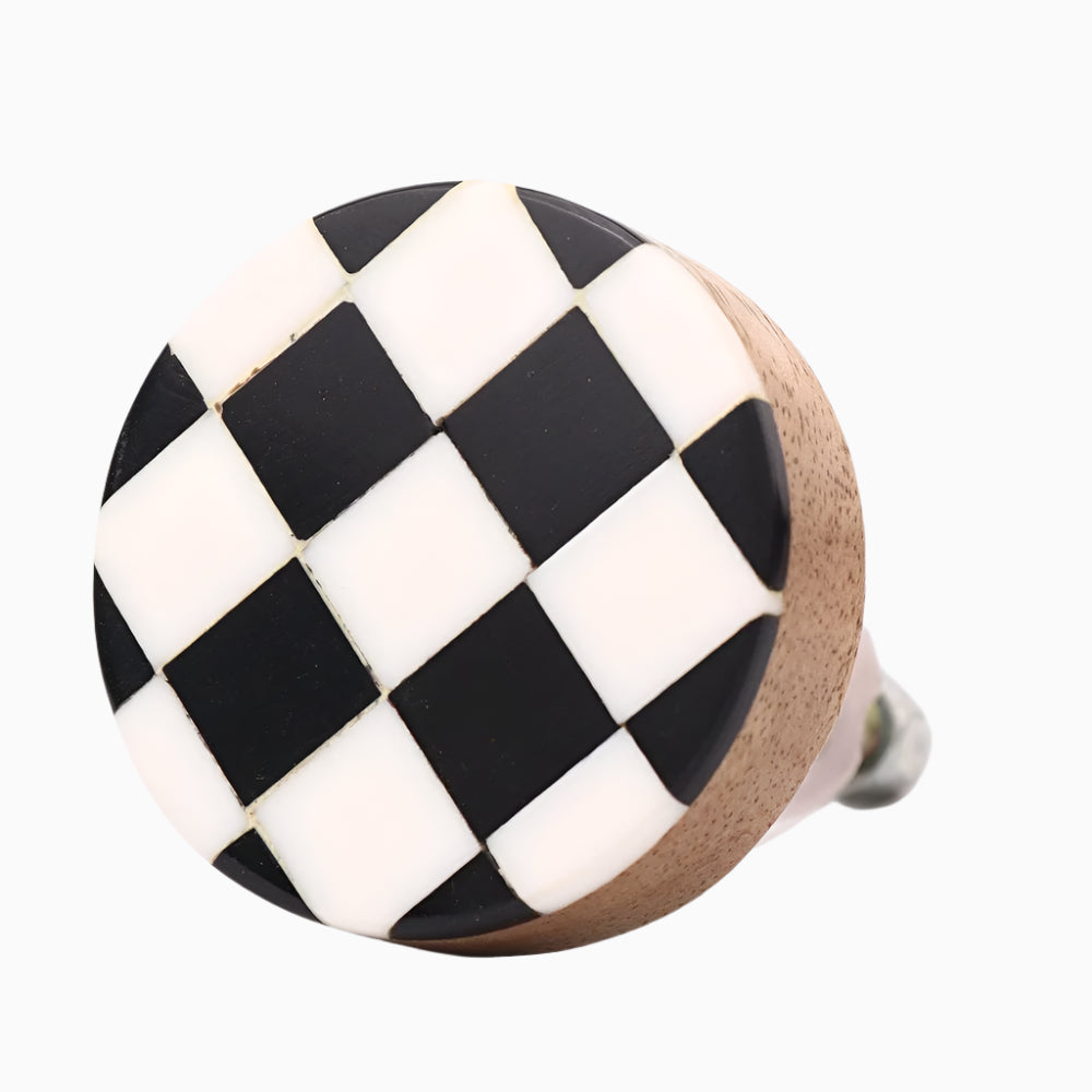 Black & White Checkered Wood Cabinet Knobs - Vintage Style Drawer Pulls for Kitchen, Bathroom & Furniture (Set of 10) - Perfect for Farmhouse, Shabby Chic & DIY Home Decor Projects