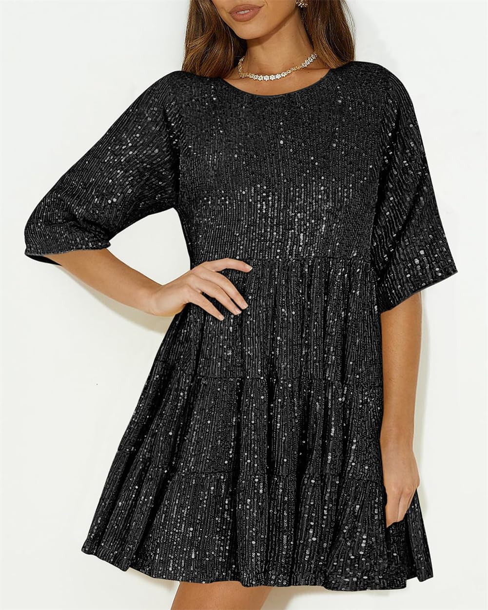Sparkly Sequin Mini Dress for Women - Glitter Party Club Night Dress, Elegant Baby Doll Style | Perfect for Nightclubs, Parties, and Special Occasions