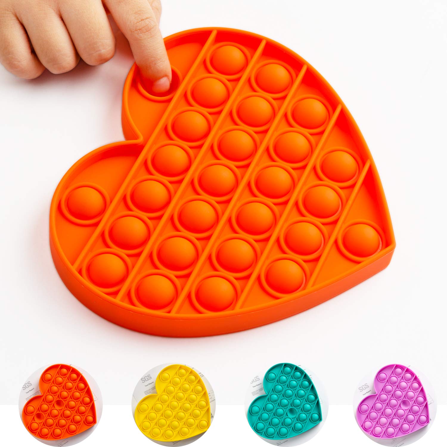 Sensory Fidget Toys for Stress Relief - Push Pop Bubble Popper Sensory Toy for Kids & Adults with Anxiety, Autism - Heart Shaped Orange Fidget Popper for Focus, Relaxation & Classroom Use