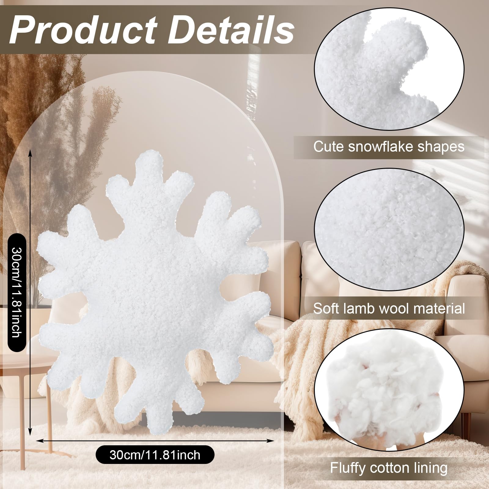 Huwena 2 Pack Winter Snowflake Throw Pillows - Soft Plush Decorative Couch Pillows for Sofa, Bed & Home Decor - 11.81 Inch White Snowflake Shaped Cushions (Perfect for Christmas Decor & Cozy Winter Living Room)