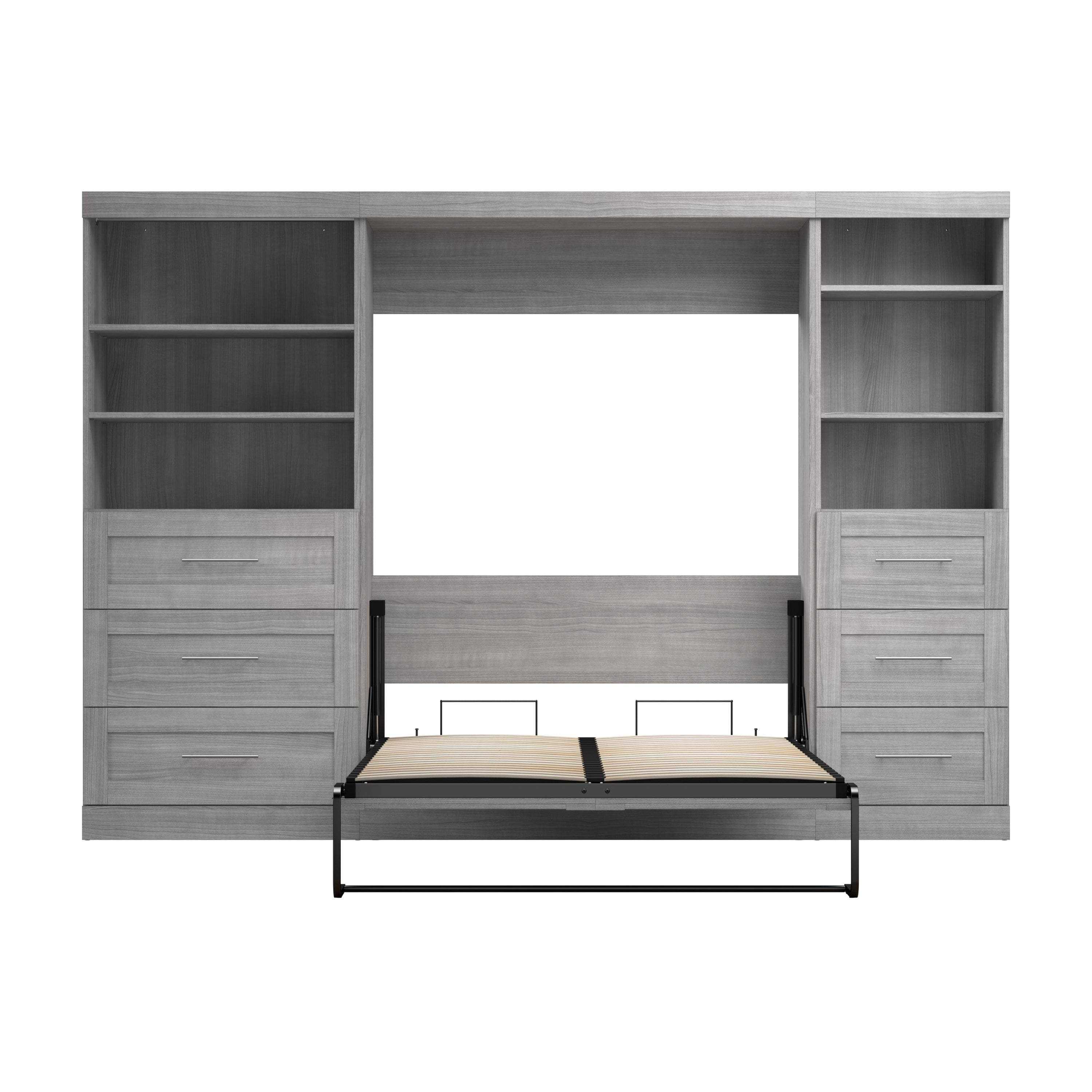 Pur Full Murphy Wall Bed with 2 Storage Units & Drawers (120 Inch) - 5 Color Options | Space-Saving Wall Bed for Small Apartments & Guest Rooms