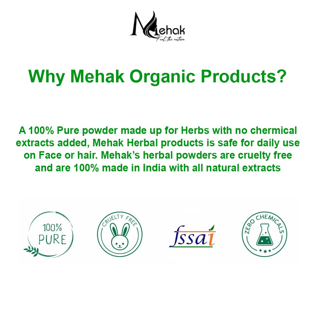 Organic Mehak Pure Indigo Powder for Hair - 200g Natural Black Hair Dye | Chemical-Free Henna Alternative for Gray Coverage & Hair Coloring at Home