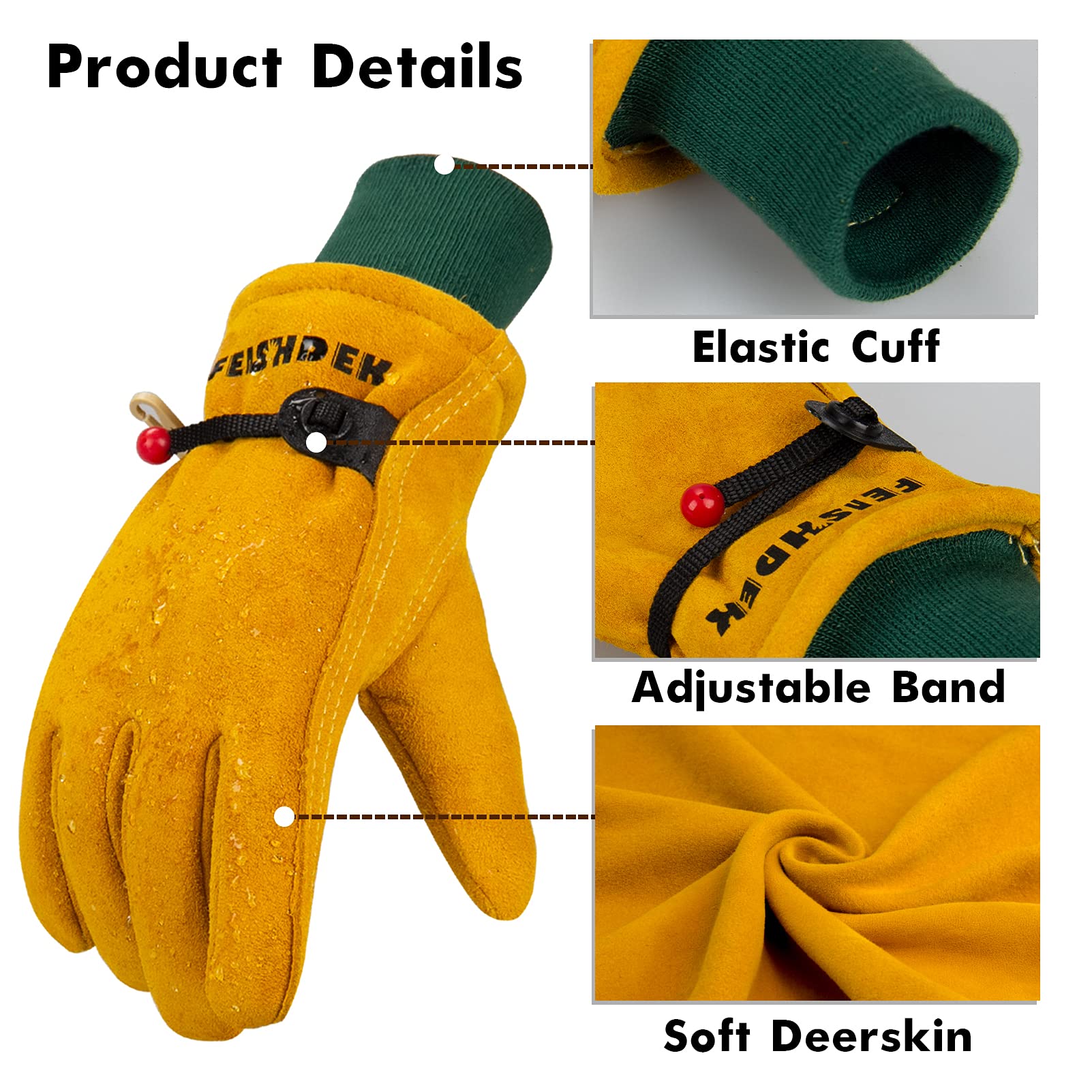 Kids Leather Gardening Work Gloves - Safety Gloves with Reflective & Breathable Design - Waterproof Yellow Small Size - Perfect for Children's Gardening, Yard Work & Outdoor Adventures