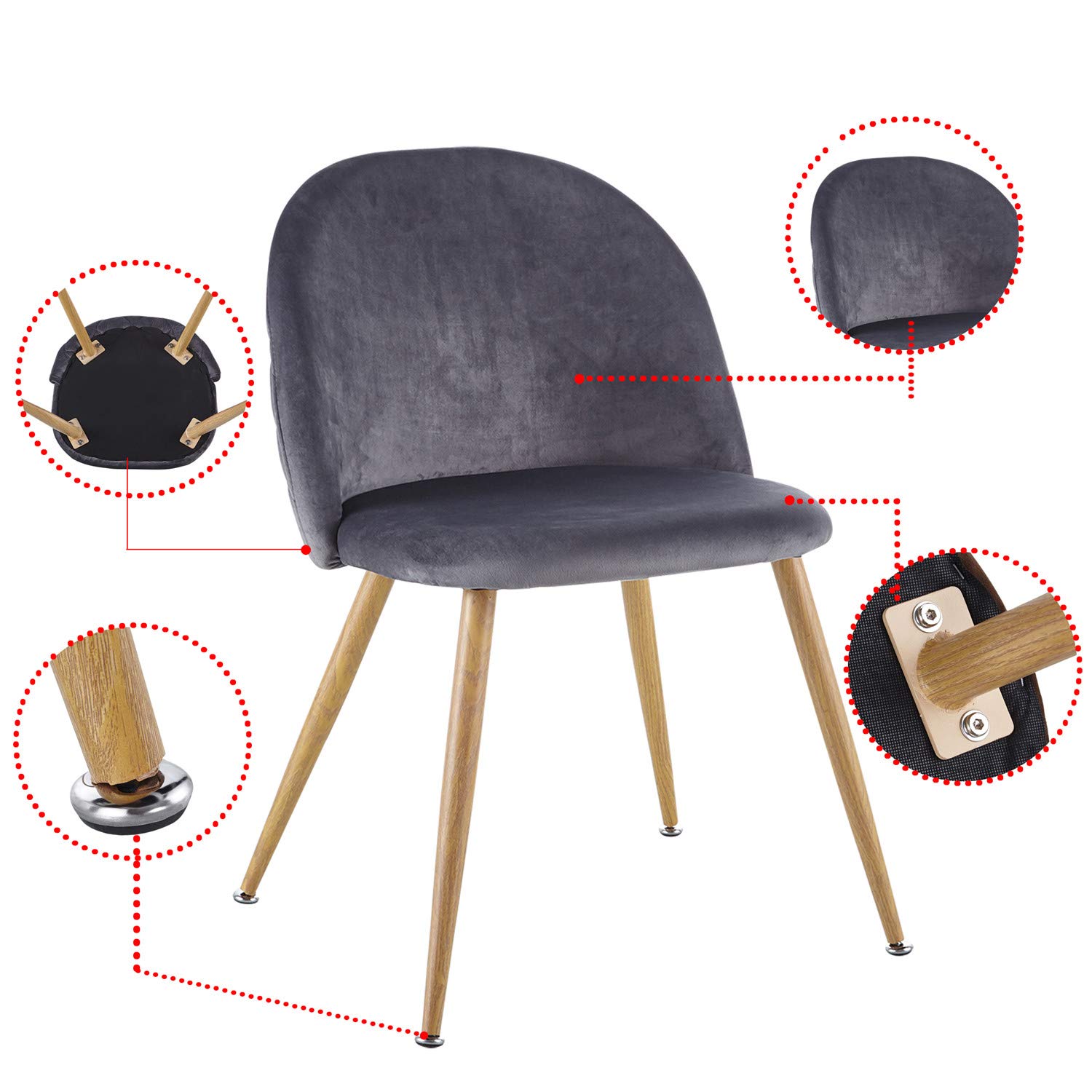 Velvet Accent Chairs Set of 2 - Modern Upholstered High Back Side Chairs with Gold Metal Legs for Living Room, Bedroom, Dining Room & Vanity | Elegant Home Decor & Cafe Seating (Grey) - Perfect for Relaxing, Entertaining Guests & Stylish Home Makeover