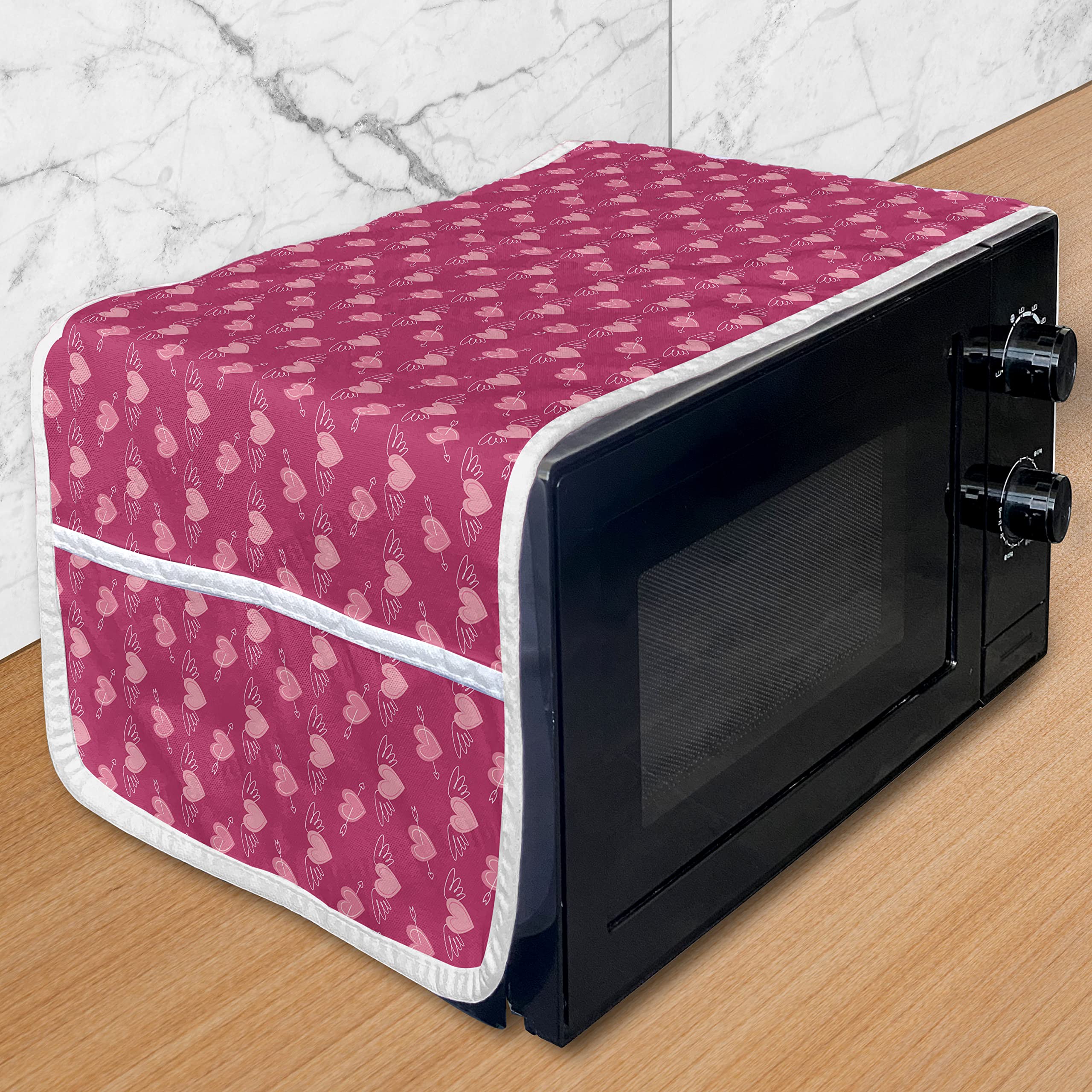 Ambesonne Hearts Microwave Cover - Waterproof Doodle Style Pink Love Valentine's Day Design with Arrows & Wings - 36