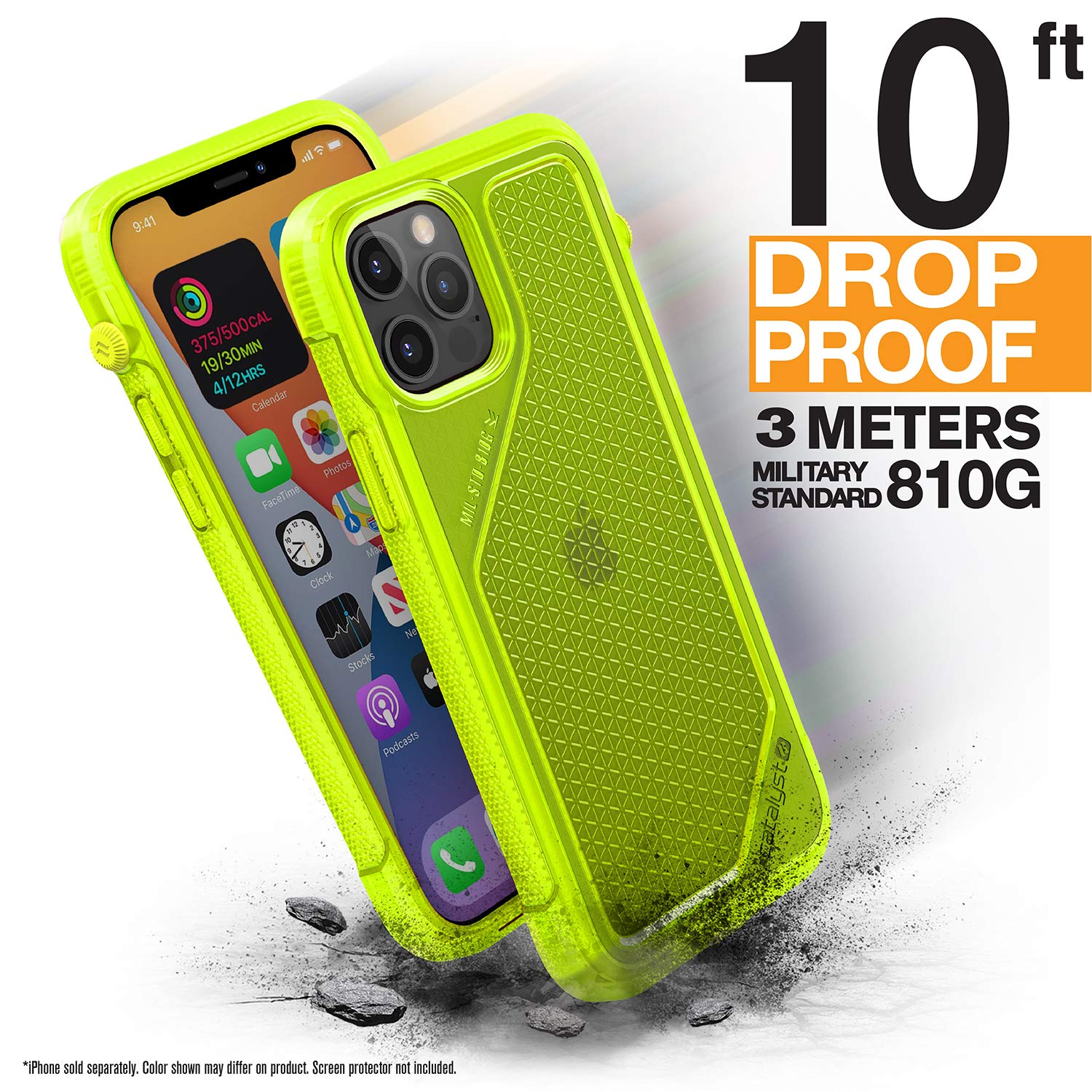 Catalyst Waterproof Case for iPhone 12/12 Pro - Rotating Mute Switch | MagSafe Compatible | 10ft Drop Protection | Crux Accessories System - Neon Yellow | Perfect for Outdoor Adventures & Active Lifestyles