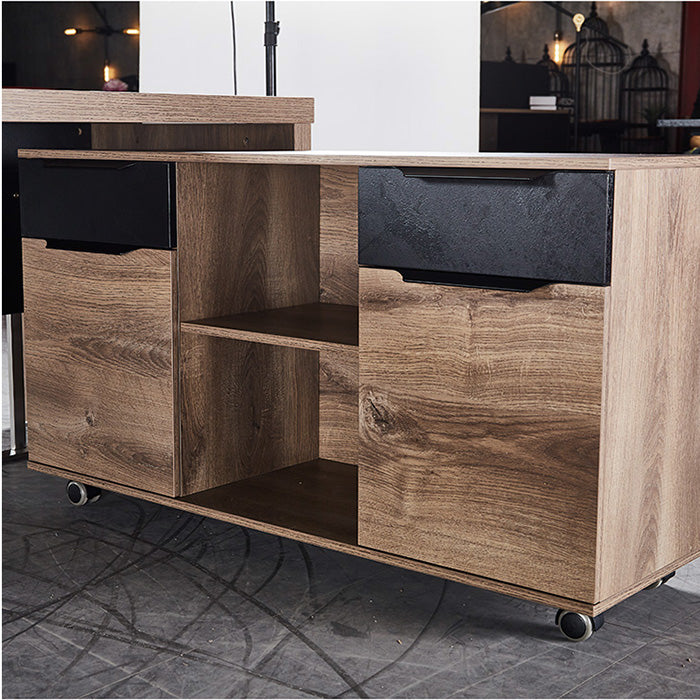 AFTAN 120cm Credenza Cabinet - Warm Oak & Black Finish for Living Room, Dining Room, or Home Office Storage