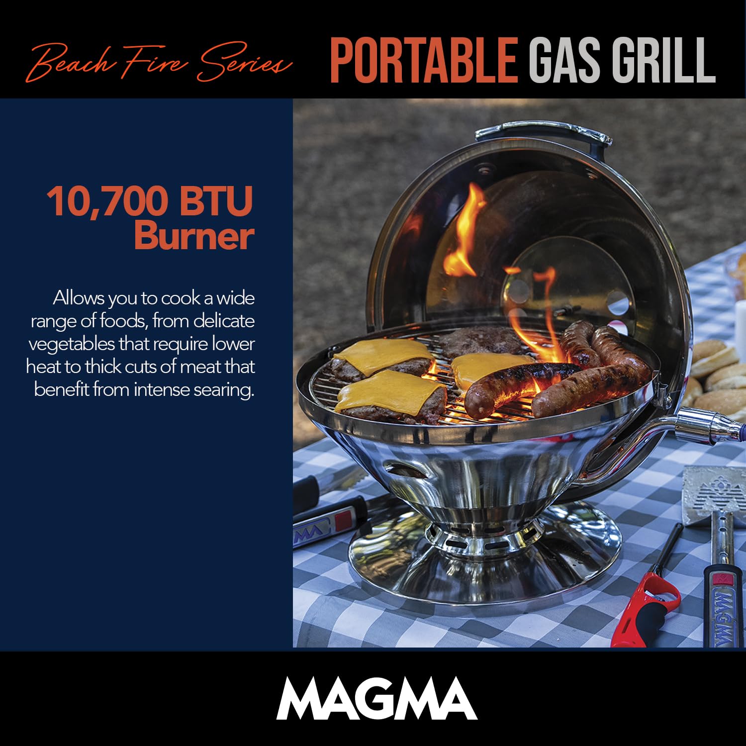 MAGMA C10-105 Portable Gas Grill - 15 Inch Tabletop Beach Fire Grill with Stand | Perfect for Camping, Picnics & Outdoor BBQs