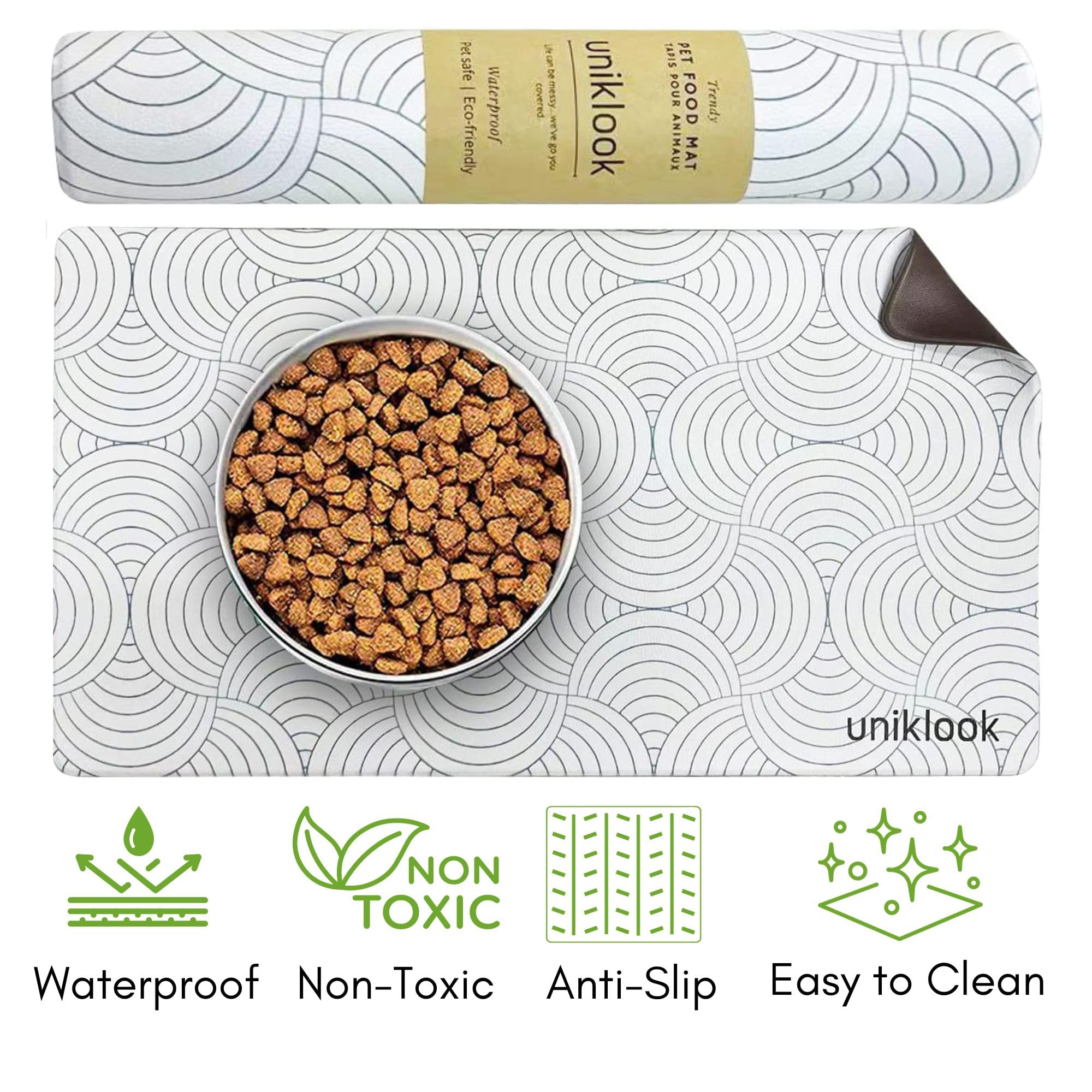 Non-Slip Waterproof Dog Food Mat - Large Pet Feeding Mat for Bowls, Food & Water - Durable Easy Clean Dog Bowl Mat for Kitchen & Floor - Perfect for Messy Eaters & Spill Protection