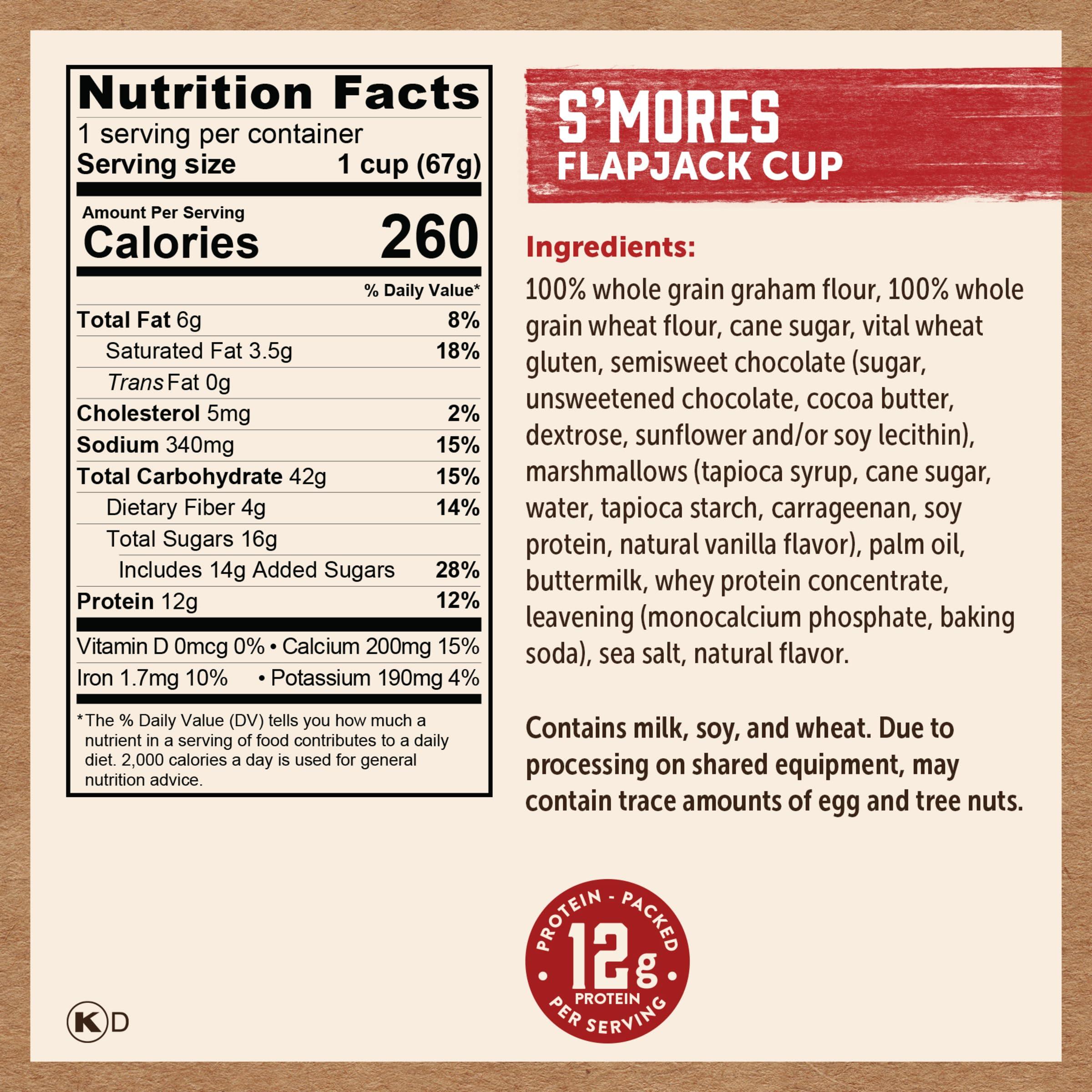 Kodiak Cakes Pancake On the Go - S'mores Flavor, 2.36 oz (Pack of 12) | Protein Packed Breakfast for Camping, Hiking & Quick Morning Meals