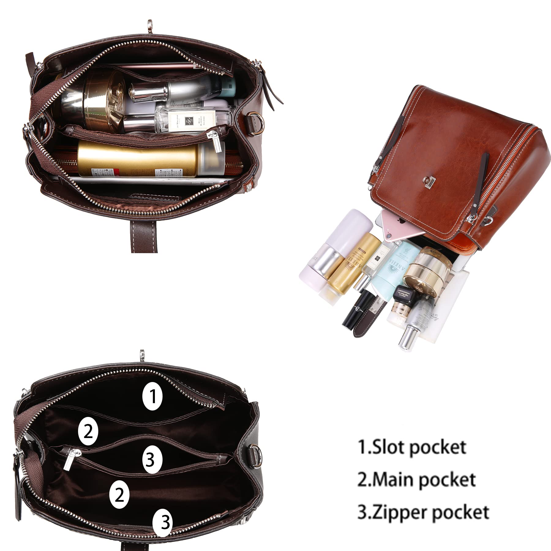 HESHE Genuine Leather Handbags for Women - Stylish Shoulder Bags, Satchels & Crossbody Purses | Perfect for Work, Travel & Everyday Use