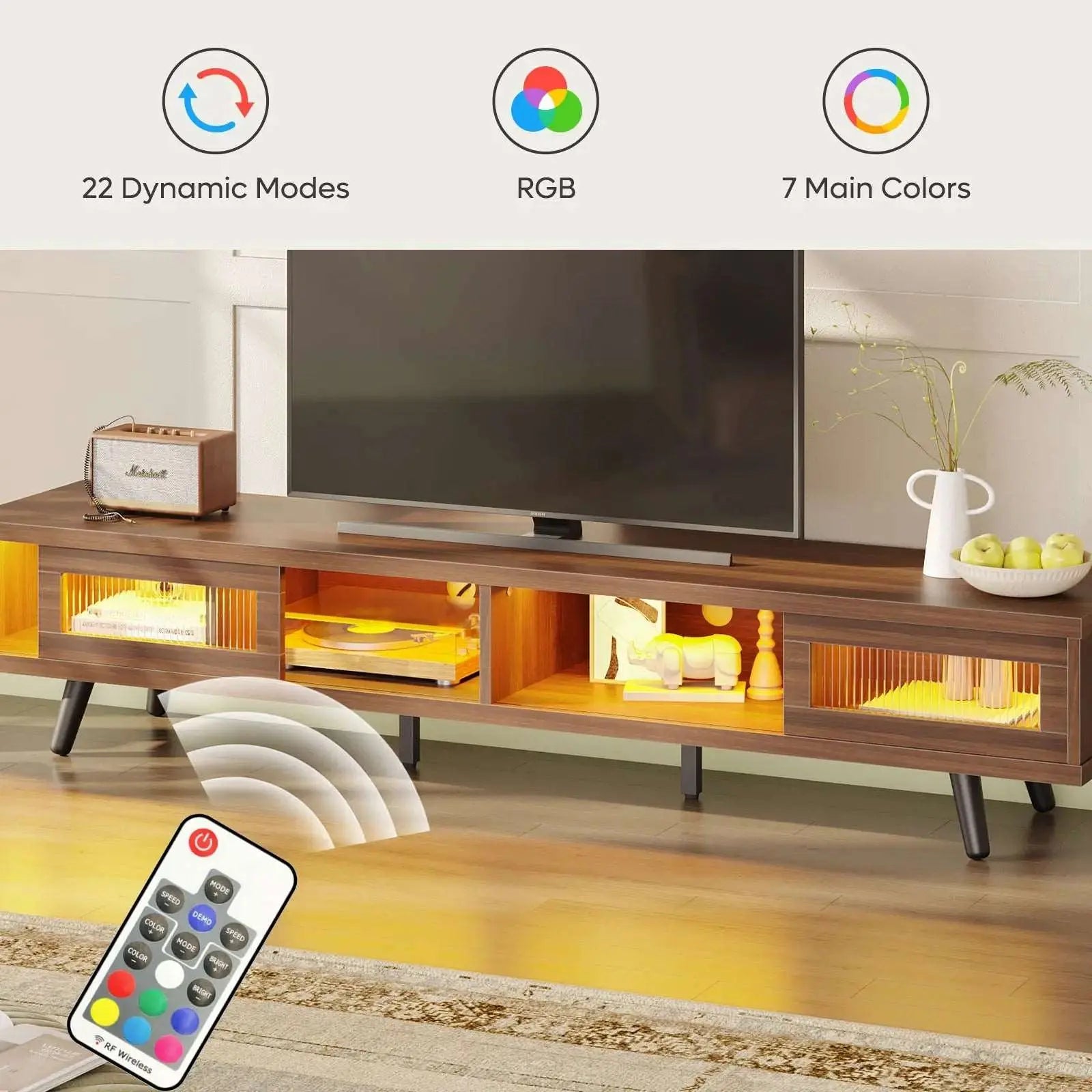 Bestier 70 Inch LED Modern Low Profile TV Stand with Storage - Slim Entertainment Center for Living Room, Bedroom & Home Theater - Perfect for Mounting Flat Screen TVs & Organizing Media Devices