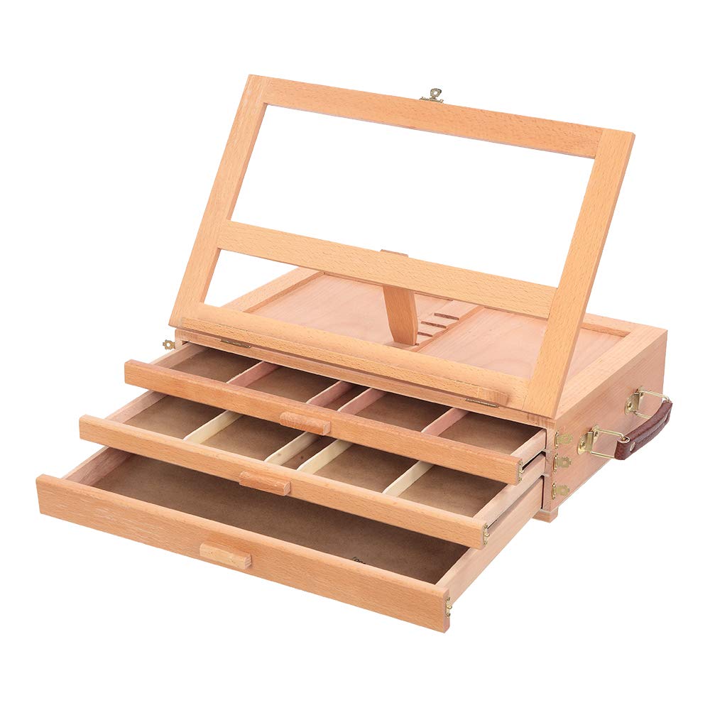 Crazyworld Portable Beech Wood Tabletop Art Easel - Adjustable Desktop Artist Sketchbox Easel with 3-Layer Drawer | Perfect for Painting, Drawing & Displaying Artwork at Home, Studio or Classroom