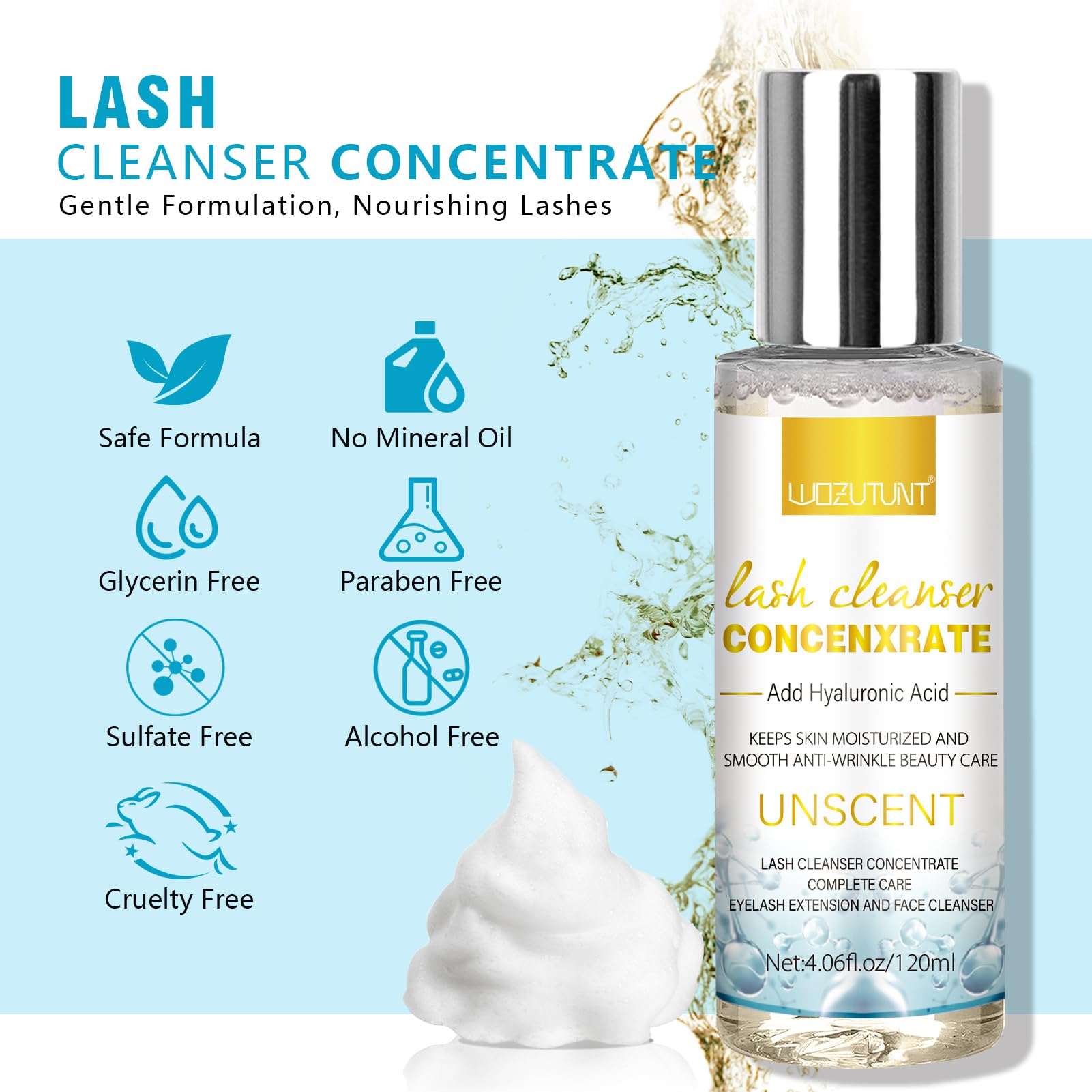 4.06 FL OZ Professional Lash Extension Shampoo Concentrate - Eyelash Cleanser for Extensions, Natural Foaming Lash Wash | Perfect for Salon Use & At-Home Lash Care