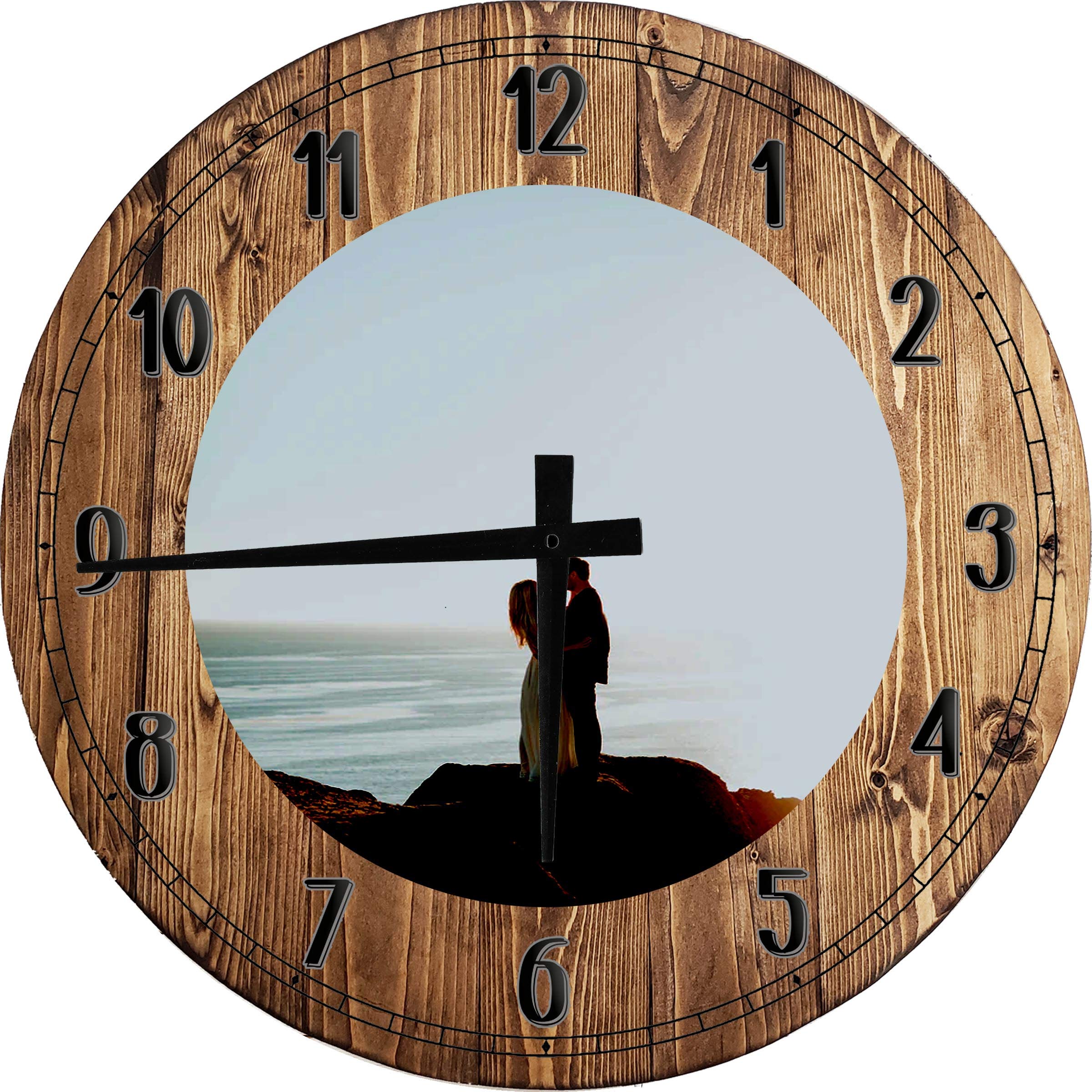 Large 24 Inch Round Wall Clock - Battery Operated Sunset Wedding Art Decor for Bedroom, Living Room & Home Office | Romantic Home Décor & Gift Idea