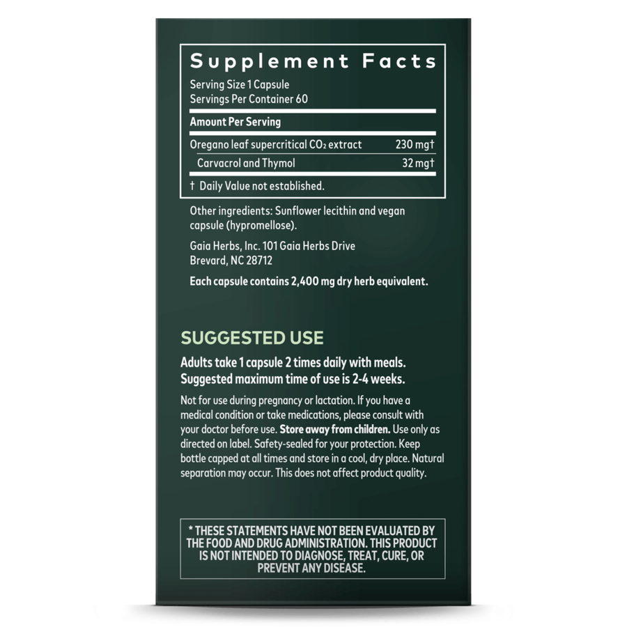 Gaia Oil of Oregano 60 Softgels - Immune Support Supplement for Cold & Flu Season - Boost Wellness at Home, Work & Travel
