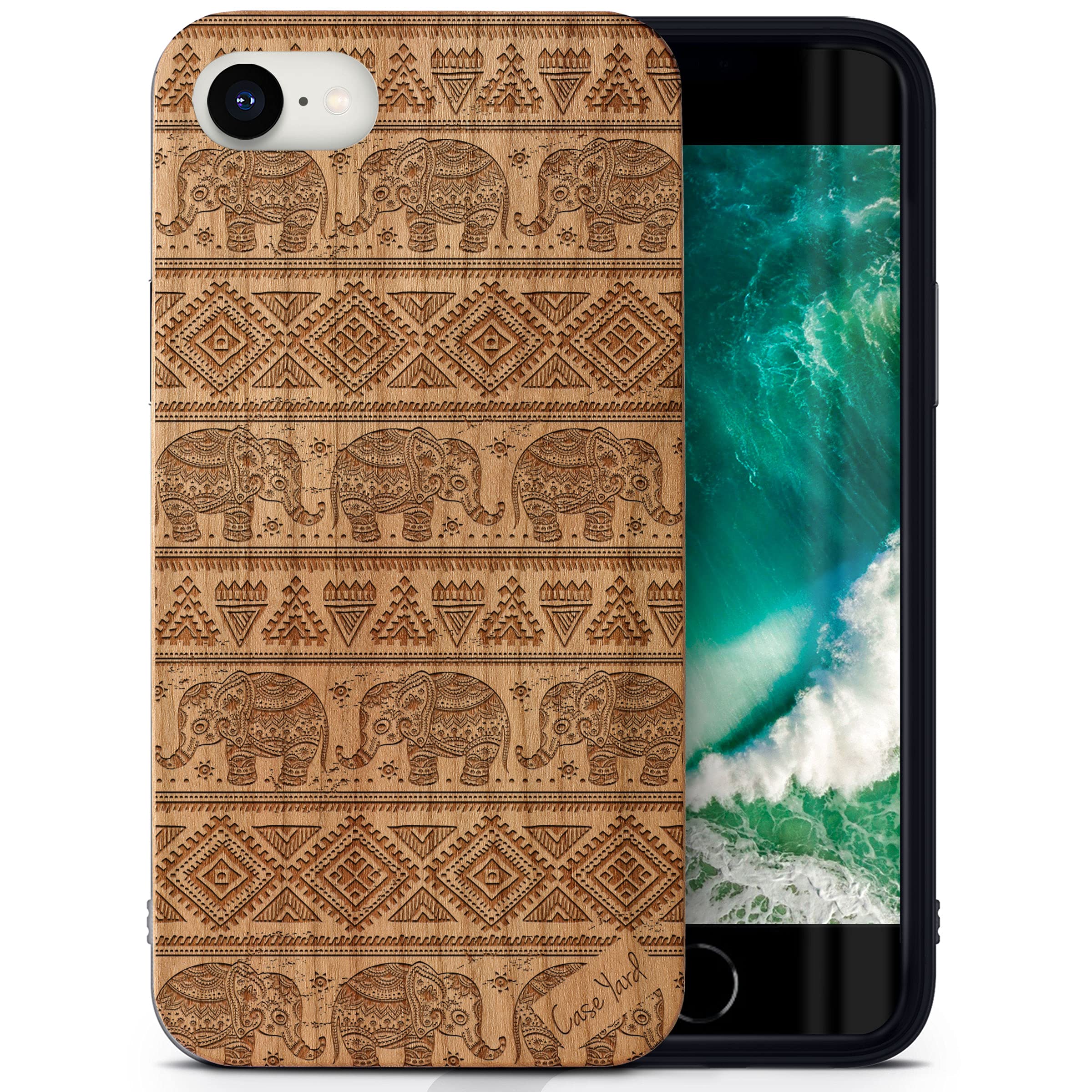 CaseYard Cherry Wood iPhone SE Case - Laser Engraved Elephant Design, Slim Fit Shockproof Protective Cover for Men & Women | Perfect for Outdoor Adventures & Daily Use