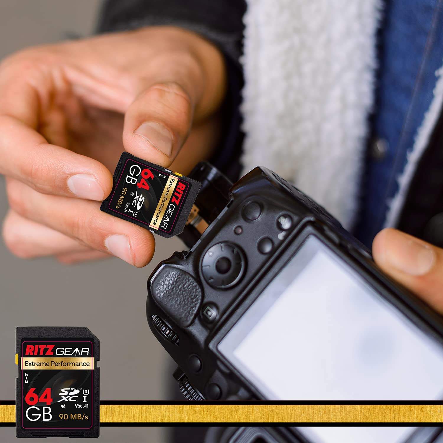 Ritz Gear 64GB V60 4K U3 SDXC Memory Cards 10-Pack with High-Speed Card Reader & 12-Slot Memory Card Case - Perfect for DSLR Cameras, Drones, and Action Cameras