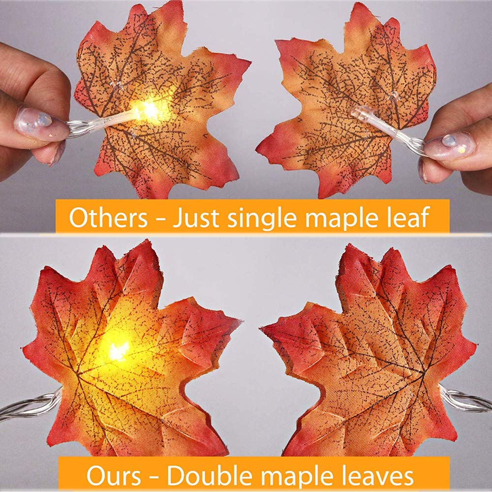 Toodour 20ft 40 LED Fall Maple Leaf String Lights - Battery Operated Thanksgiving Decorations in Warm Orange & Red - Perfect for Autumn Home Decor, Holiday Garland, Indoor Lighting, and Seasonal Party Ambiance