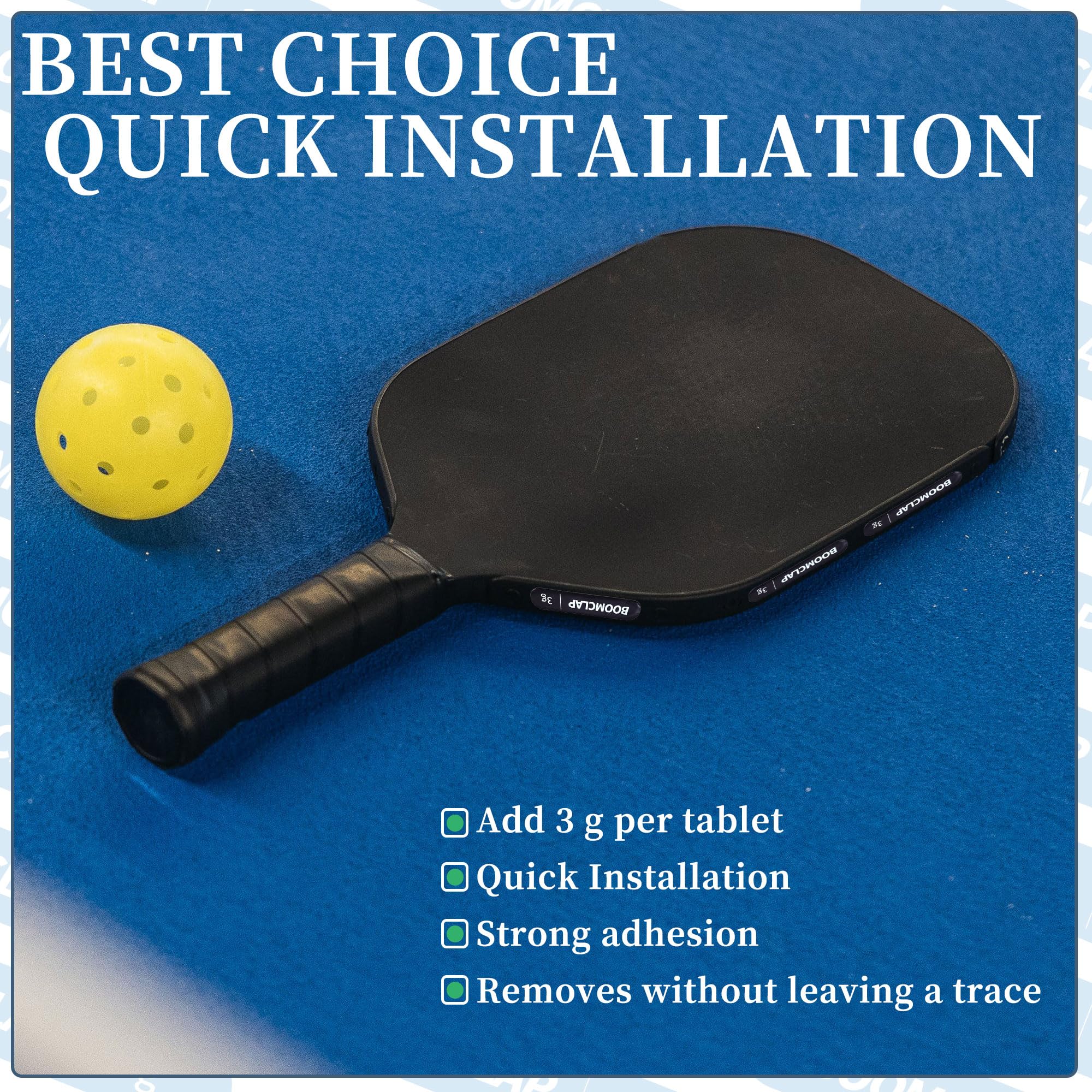 BOOMCLAP 10-Pack 3g Pickleball Lead Tape Strips - Weighted Tungsten Tape for Paddles to Boost Power & Swing Speed - Edge Guard Application - Black - Perfect for Tournament Play & Practice Sessions