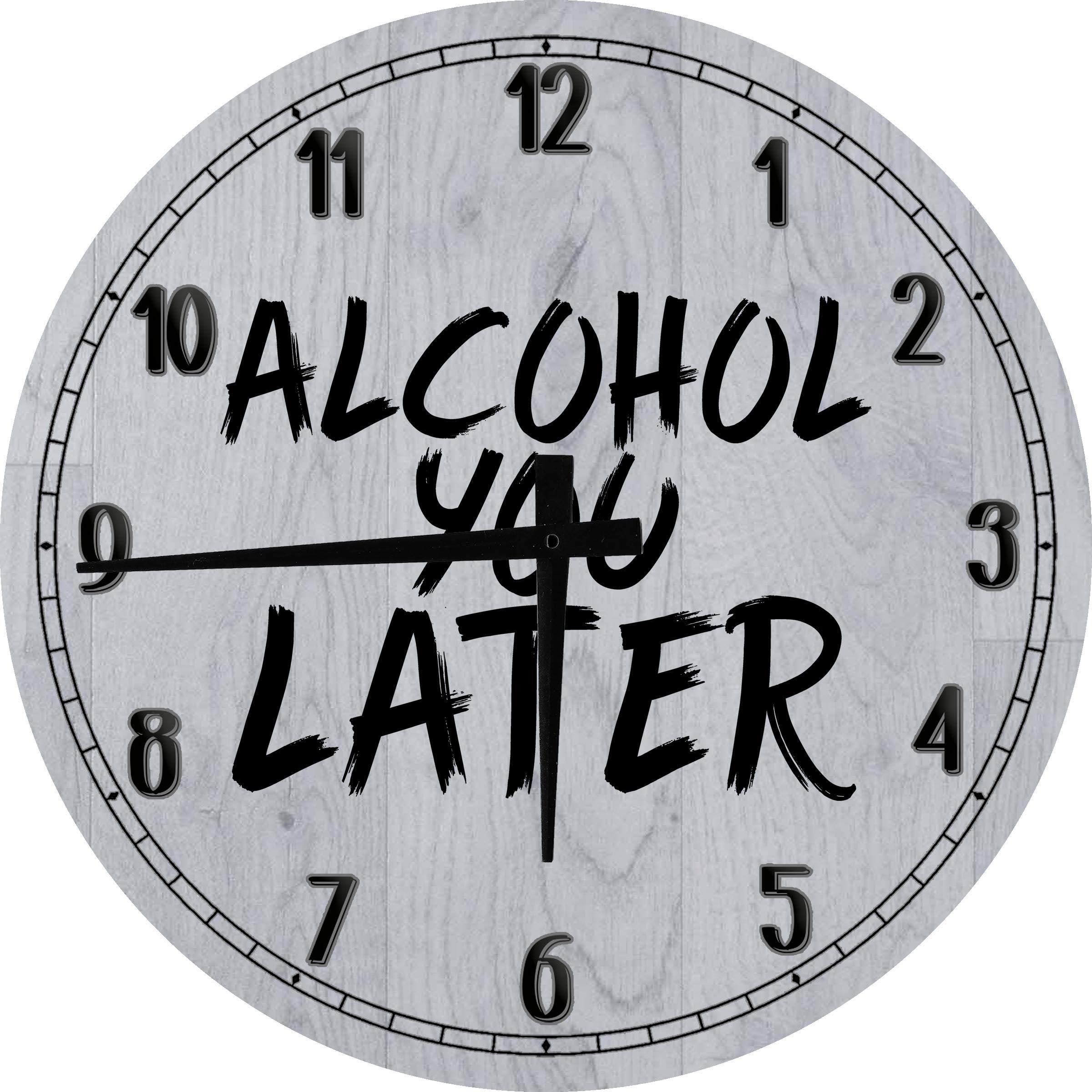 Funny Alcohol Pun Wall Clock - 'Call You Later Drunk' 24 Inch Round Battery Operated Gray Wall Art for Party, Bar, or Home Decor