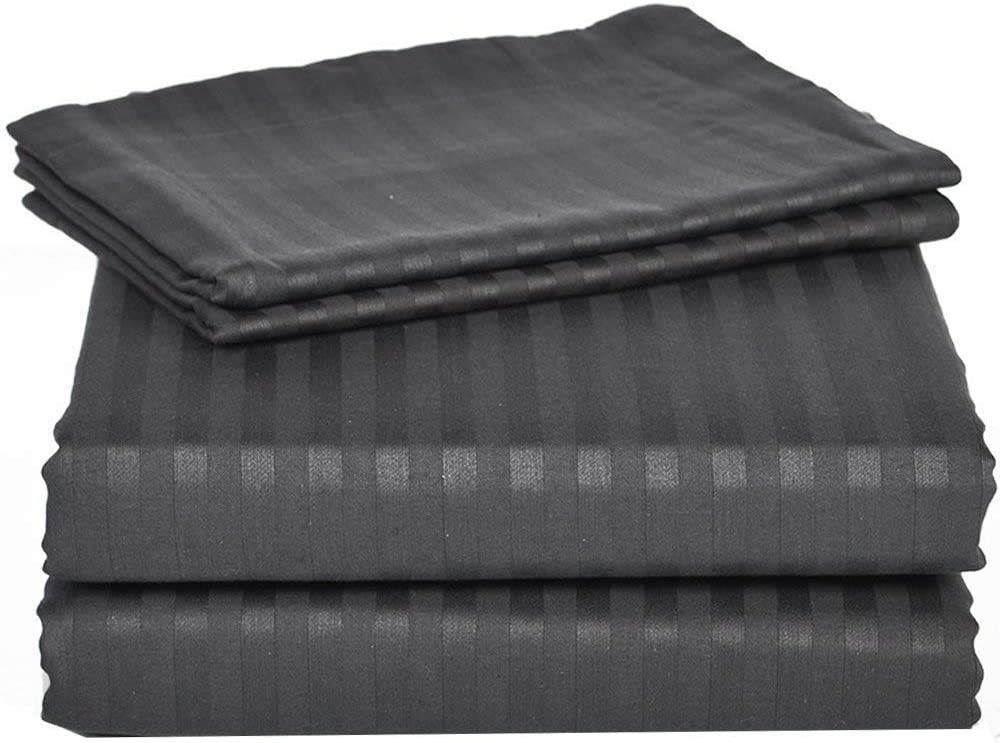 OYO COLLECTION Queen Size Sheets - 1500 Thread Count Luxury Egyptian Cotton Bed Sheet Set, Deep Pocket Fits 7-9 Inch Mattresses (60x80 Inches, Stripe Grey) - Ultra Soft & Breathable for Hotel-Like Comfort - Perfect for Master Bedrooms, Guest Rooms & Vacation Homes