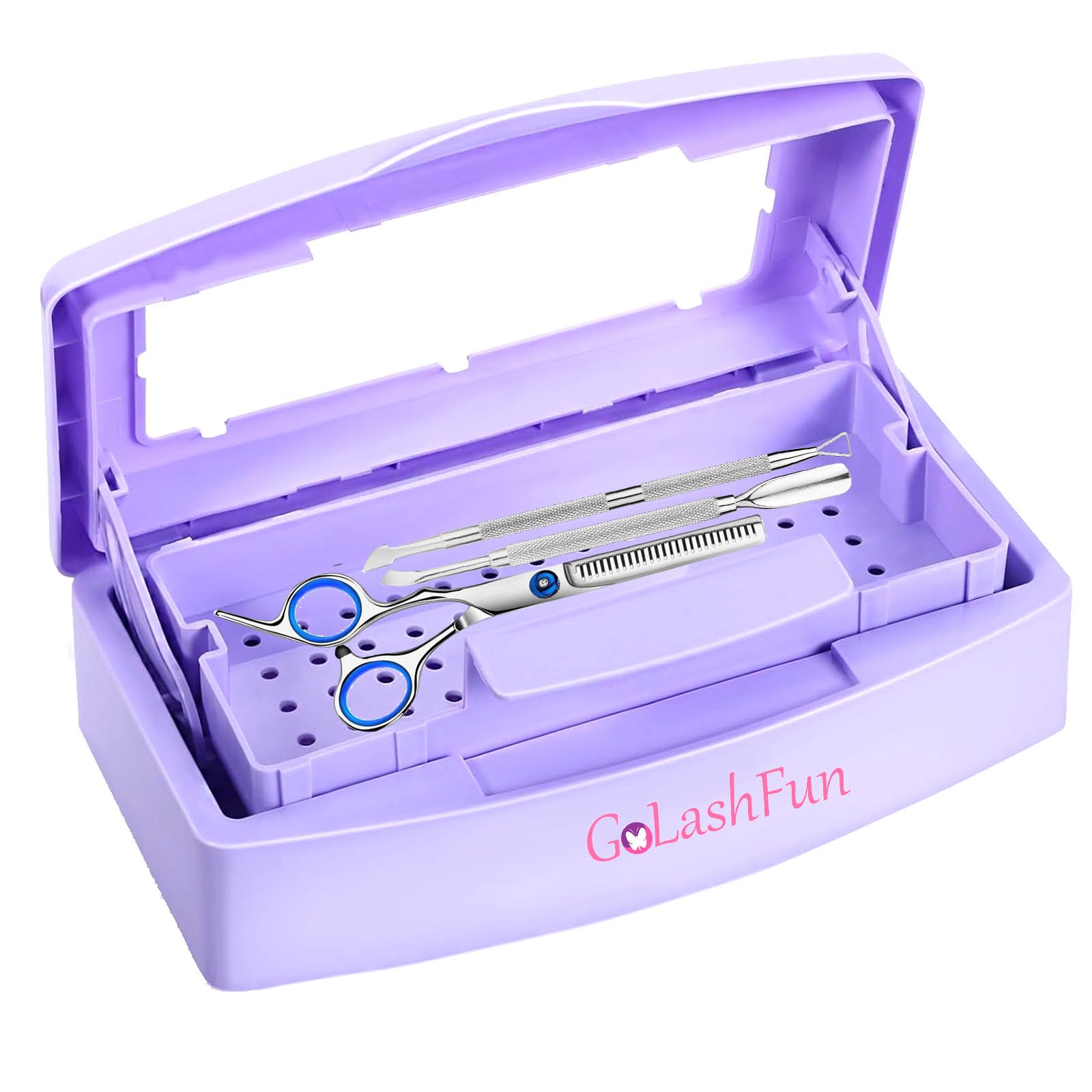 Professional Nail Tool Sterilizer Tray - Purple Plastic Sterilization Box for Lash Tweezers & Esthetician Supplies | Essential for Nail Technicians & Salon Hygiene | Perfect for Manicure, Pedicure & Eyelash Extension Services