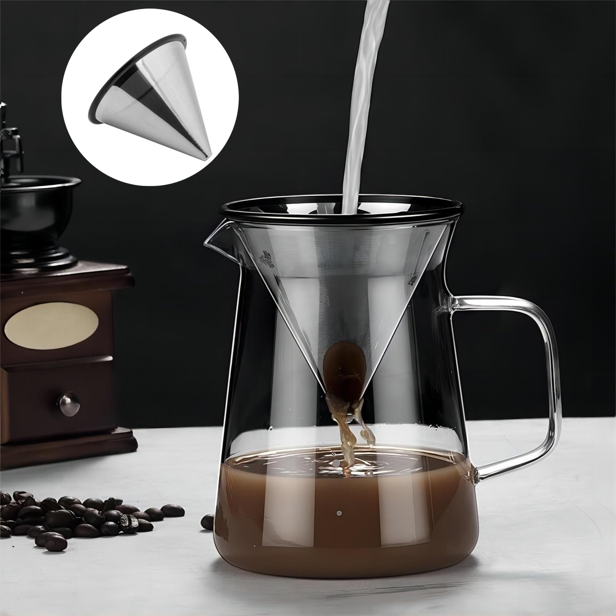 Stainless Steel Pour Over Coffee Dripper - Reusable Paperless Coffee Filter Cone for Home Brewing | Perfect for Camping, Office & Specialty Coffee Lovers