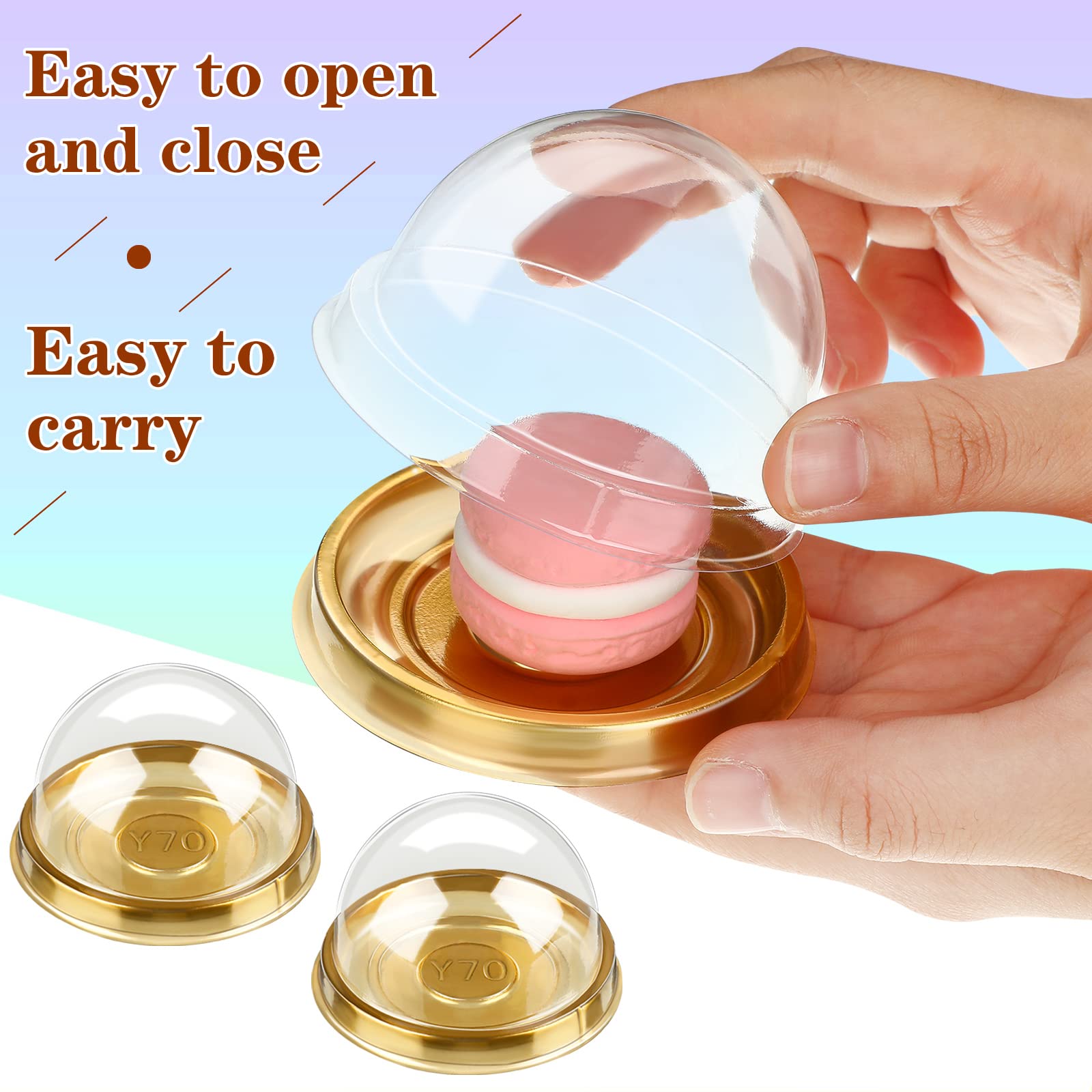 200 Clear Plastic Mini Cupcake Boxes with Dome Lids - 2.87 x 2.87 x 1.97 Inch Gold Containers for Muffins, Cheese & Pastries - Perfect for Wedding, Birthday Party Favors & Gift Packaging Supplies