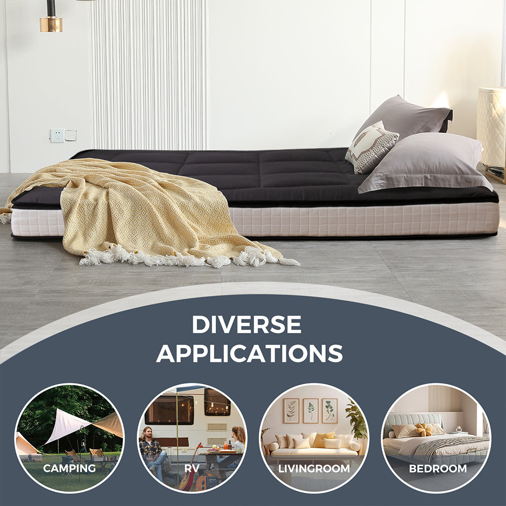 MAXYOYO 6-Inch Extra Thick Japanese Futon Mattress - Premium Diamond Quilted Floor Bed for Bedroom & Guest Room - Black - Perfect for Small Spaces, Studio Apartments & Minimalist Home Decor