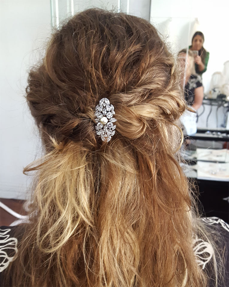 Elegant Crystal Cluster Bridal Headpiece & Side Comb - Johnny B Collection at Kezani | Perfect for Weddings, Prom, and Formal Events