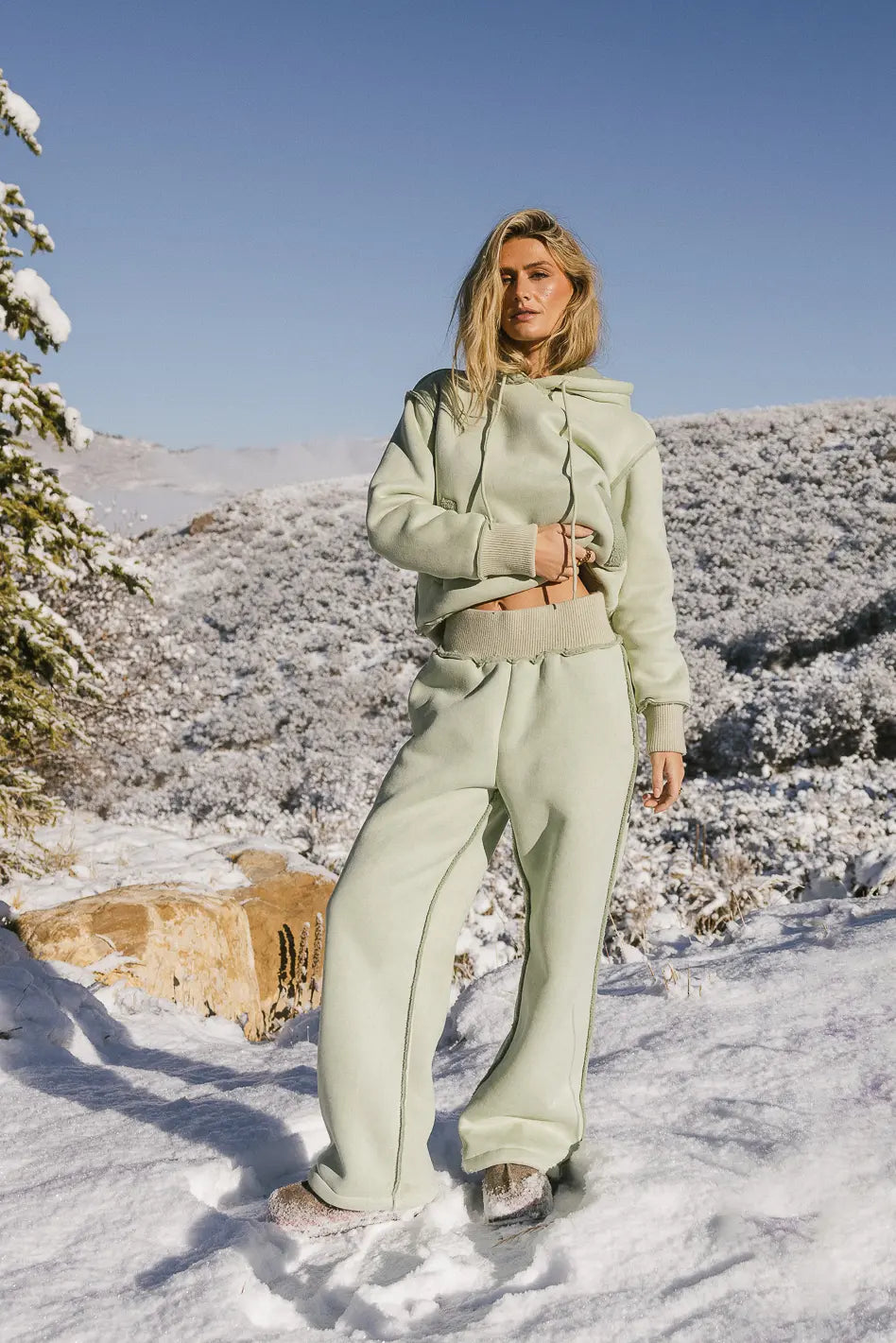 Mattie Faux Shearling Pants in Sage Green - Cozy Winter Lounge Pants for Women | Perfect for Home Relaxation & Casual Outings | FINAL SALE