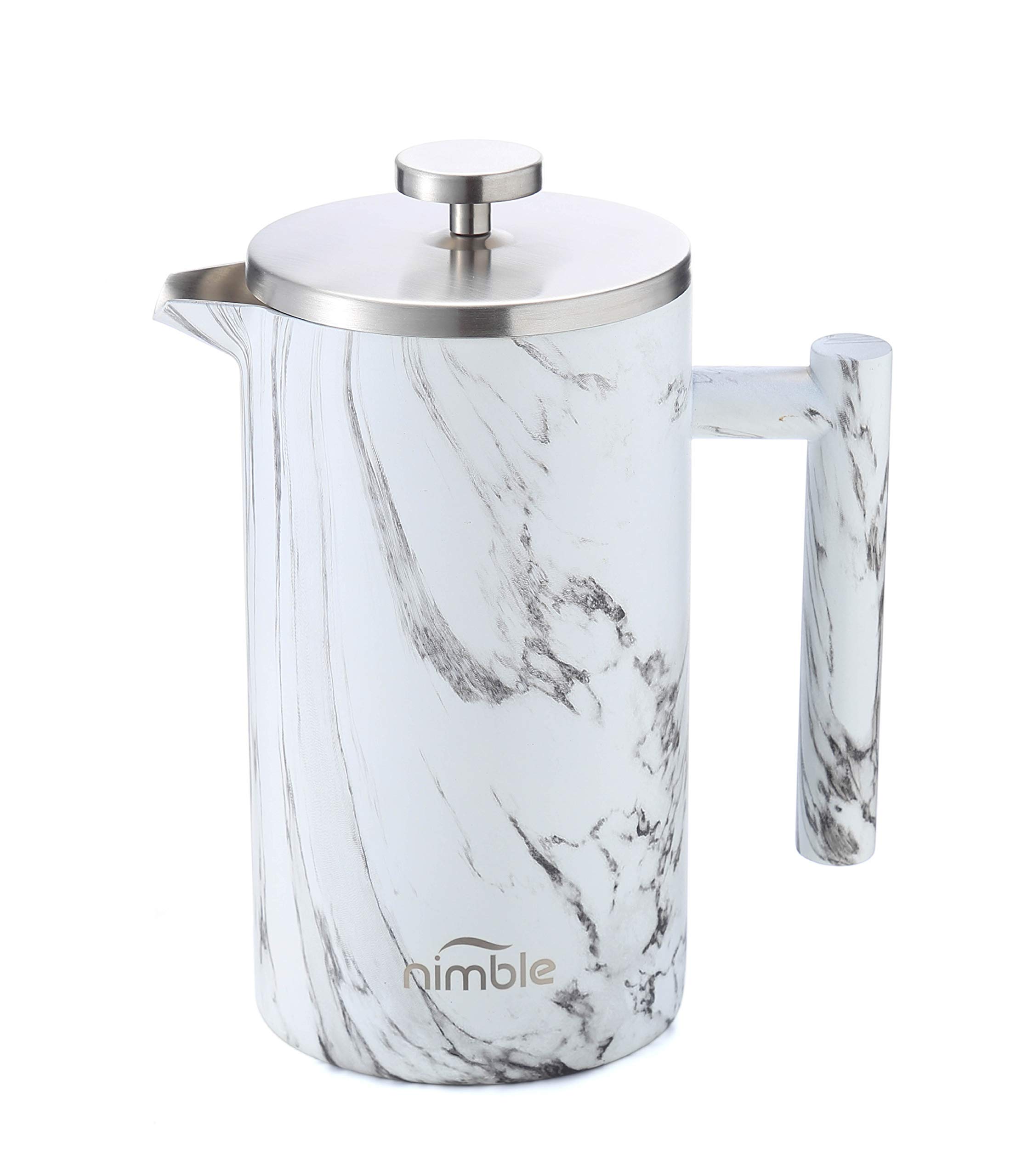 Premium Stainless Steel French Press Coffee Maker - 34 oz Double-Wall Insulated, Marble Finish for Hot & Cold Brew - Perfect for Home, Office, Camping & Gifts