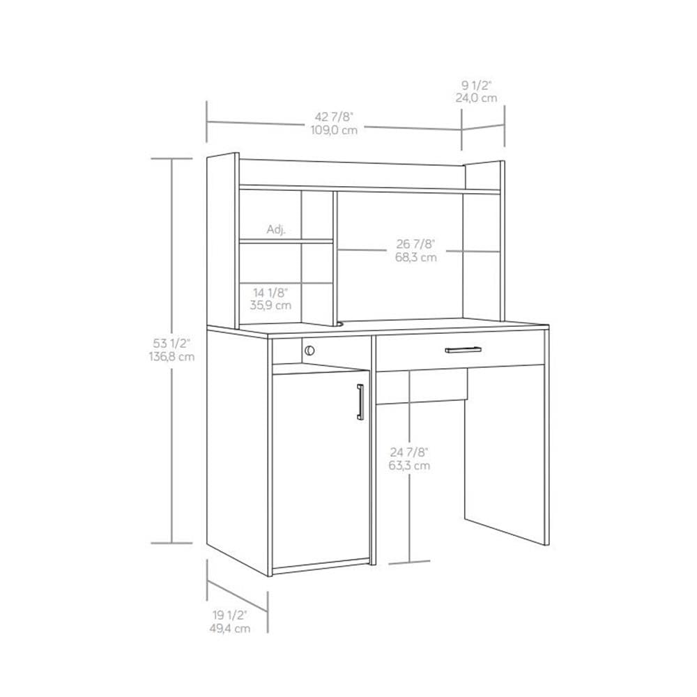 Pemberly Row Engineered Wood Desk with Hutch - Silver Sycamore/Brown Finish | Home Office Furniture for Work & Study | Modern Writing Desk with Storage Shelf