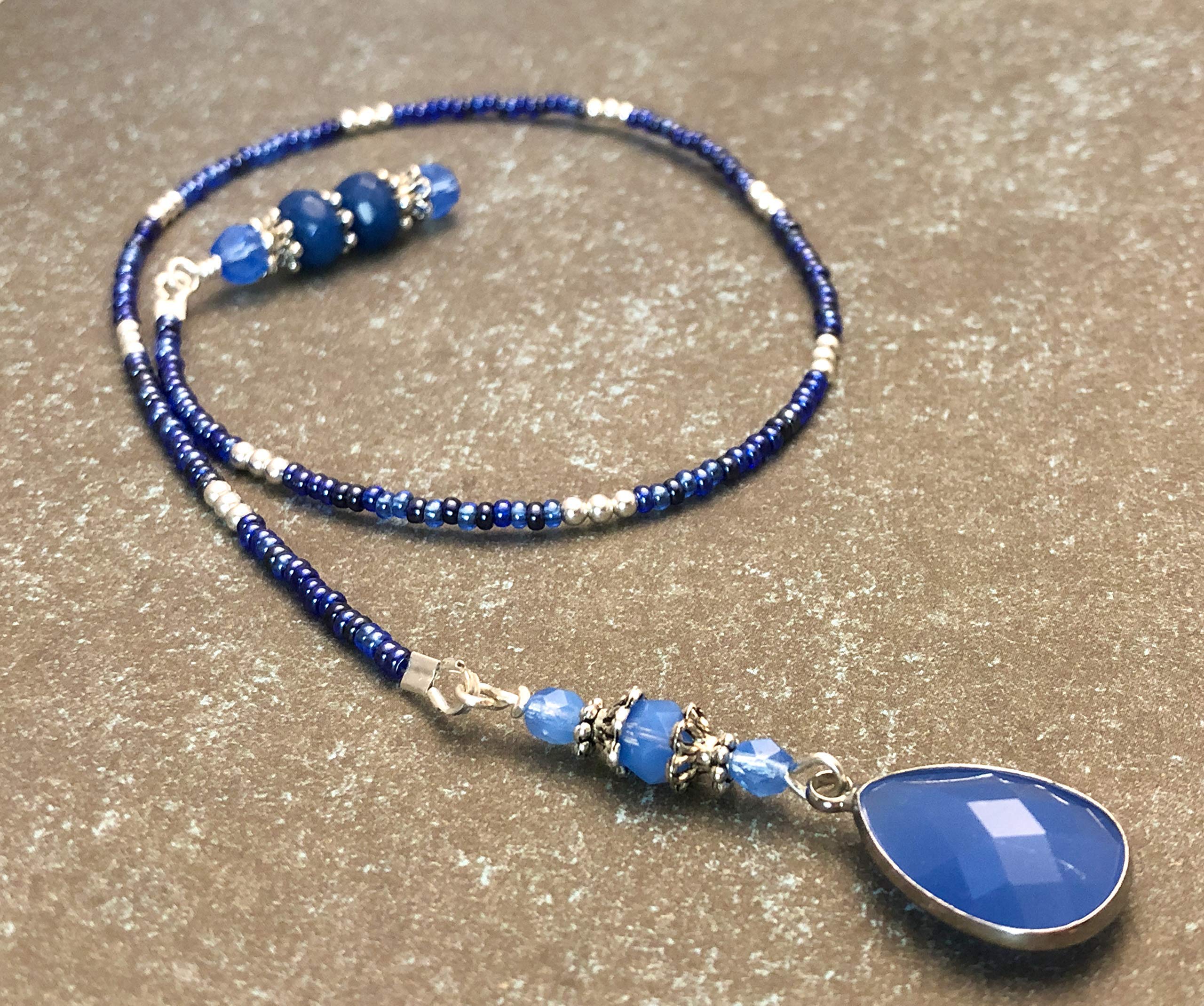 Blue Teardrop Beaded Bookmark - 16 Inch Handmade Book Thong with Glass Beads - Perfect Gift for Book Lovers, Reading Accessories for Journals & Novels