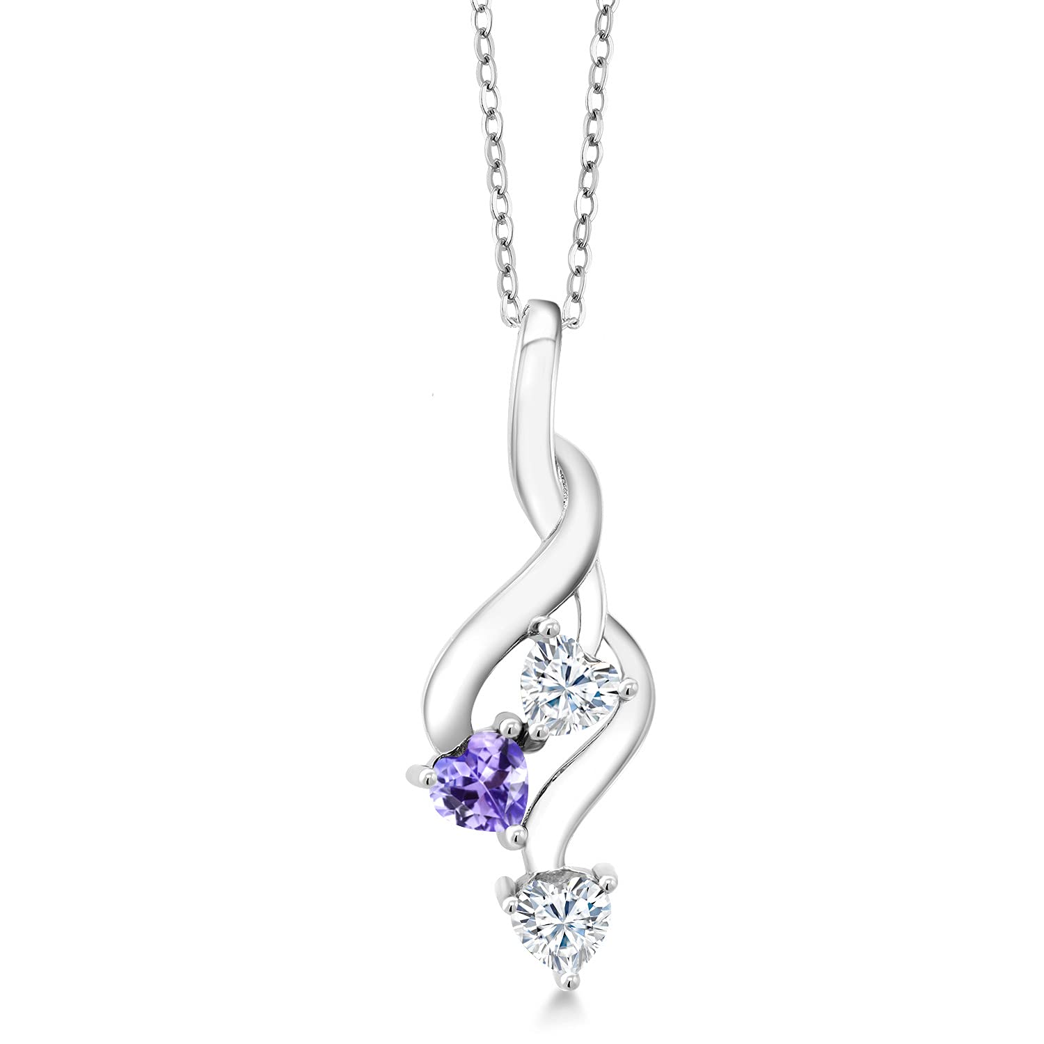 925 Sterling Silver Blue Tanzanite Pendant Necklace Set with GH Created Moissanite (0.69 CTTW) - Elegant Jewelry Gift for Women, Perfect for Weddings, Anniversaries & Special Occasions
