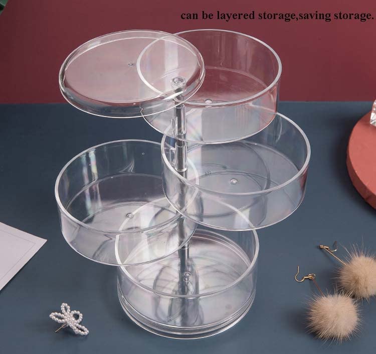 4-Layer Rotating Jewelry Organizer Box with Lid - Clear Travel Jewelry Storage Case for Rings, Earrings, Necklaces & Bracelets - Compact 4.5 x 4.5 x 7 Inch Jewelry Box for Women - Perfect for Travel, Gifts & Home Organization