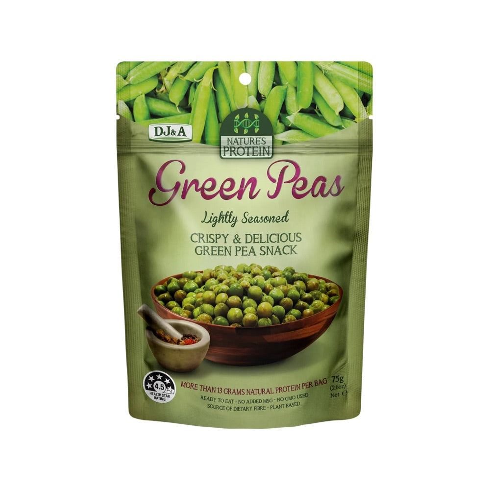 DJ&A Nature's Protein Green Peas - 12 Pack (75g Each) | Vegan Protein Snack, Gluten-Free & Non-GMO | Perfect for Hiking, Travel & Healthy On-the-Go Lifestyle