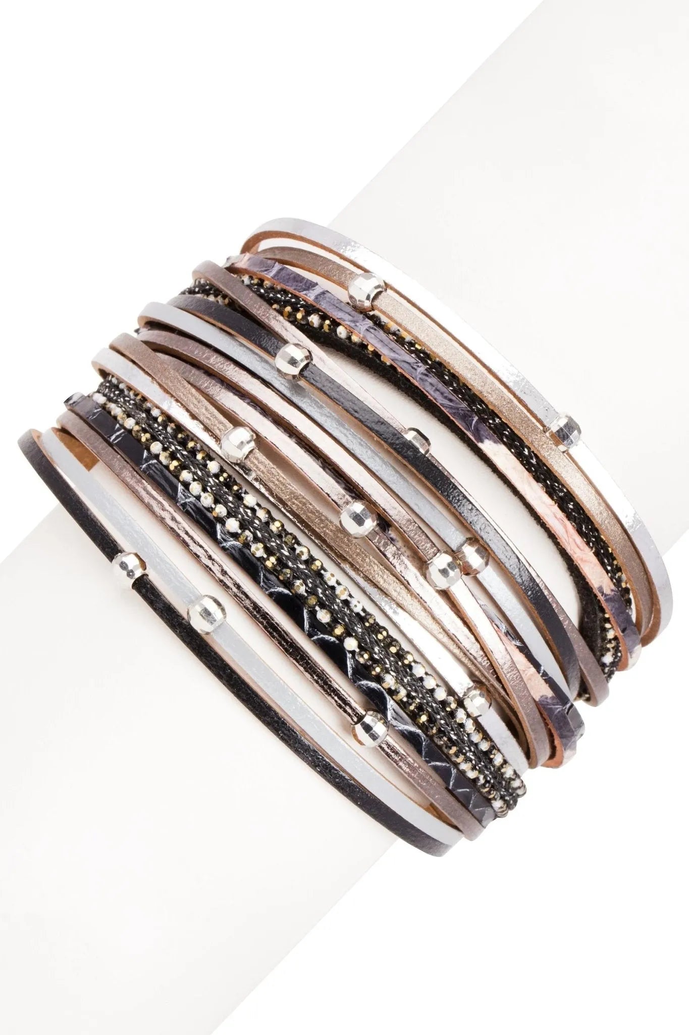 Elegant Stacked Crystal Leather Bracelet for Women - Shiny Rhinestone Adjustable Wristband for Party, Wedding & Evening Wear
