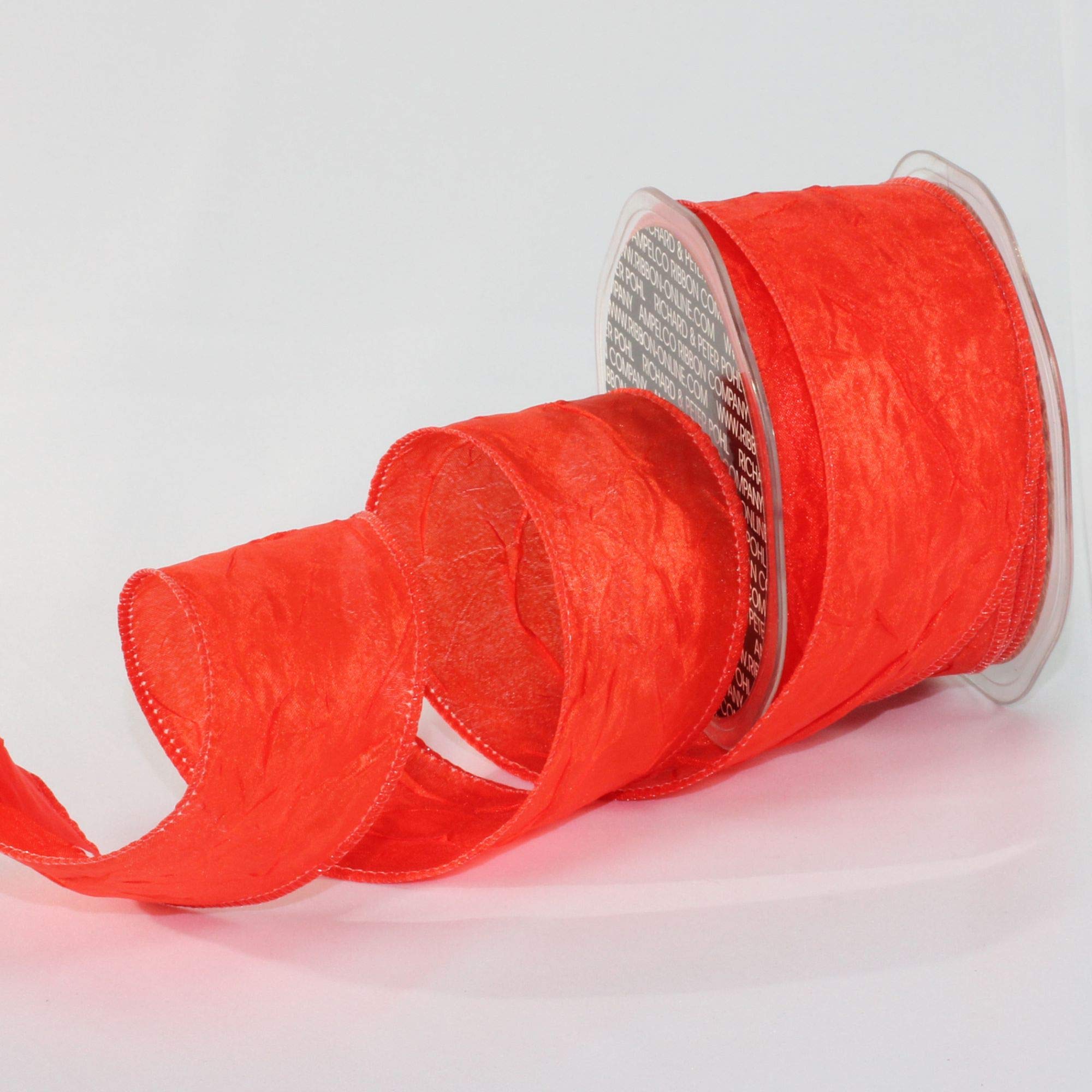 Bittersweet Orange Crinkled Satin Silk Wired Craft Ribbon - 2 Inch x 54 Yards Bulk Roll for Gift Wrapping, Floral Arrangements, Wedding Decorations and DIY Crafts