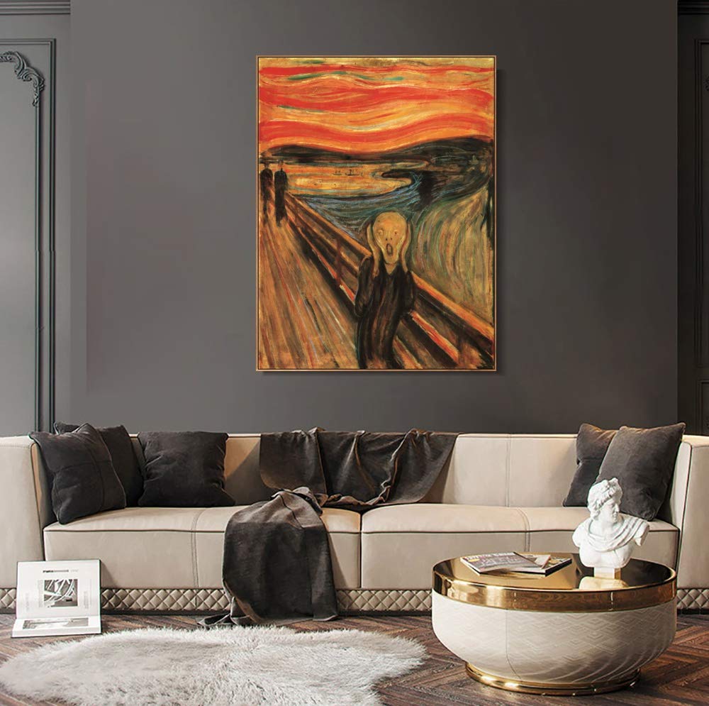 Edvard Munch The Scream Giclee Art Print - Premium Framed Canvas Wall Decor (24x32 Inches, Wood Slim Frame) for Living Room, Bedroom & Office