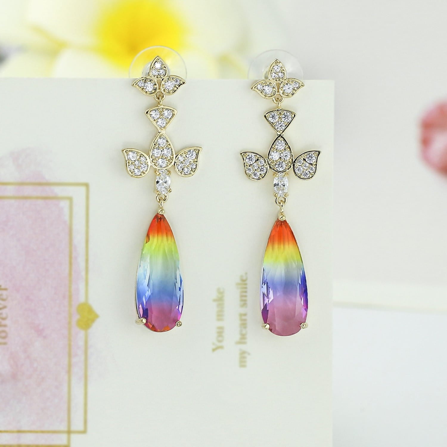 Cubic Zirconia CZ Copper Water Drop Dangle Earrings for Women - Elegant Crystal Jewelry for Party, Wedding & Evening Events