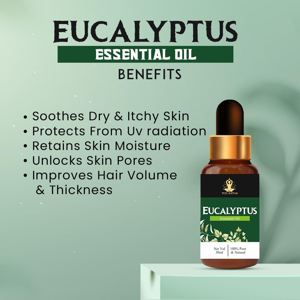 Organic Eucalyptus Essential Oil 30ml - 100% Pure & Natural for Clear Skin, Strong Hair & Muscle Relief | Revitalizing Face, Scalp & Body Care | Aromatherapy, Massage & Home Spa Use