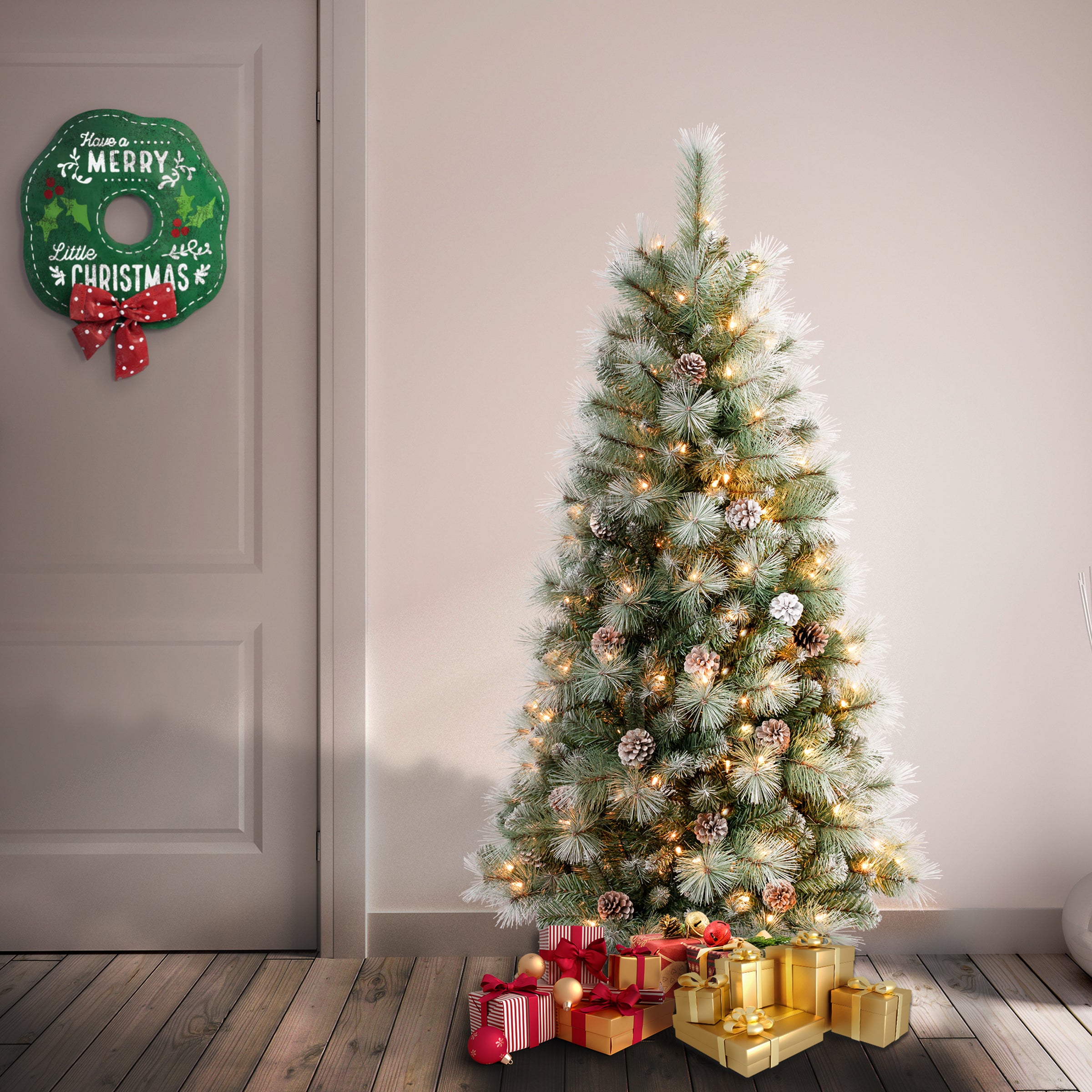 4.5 ft Pre-Lit Perry Mixed Pine Artificial Christmas Tree with Clear Lights - Perfect for Home, Office, and Holiday Decorations