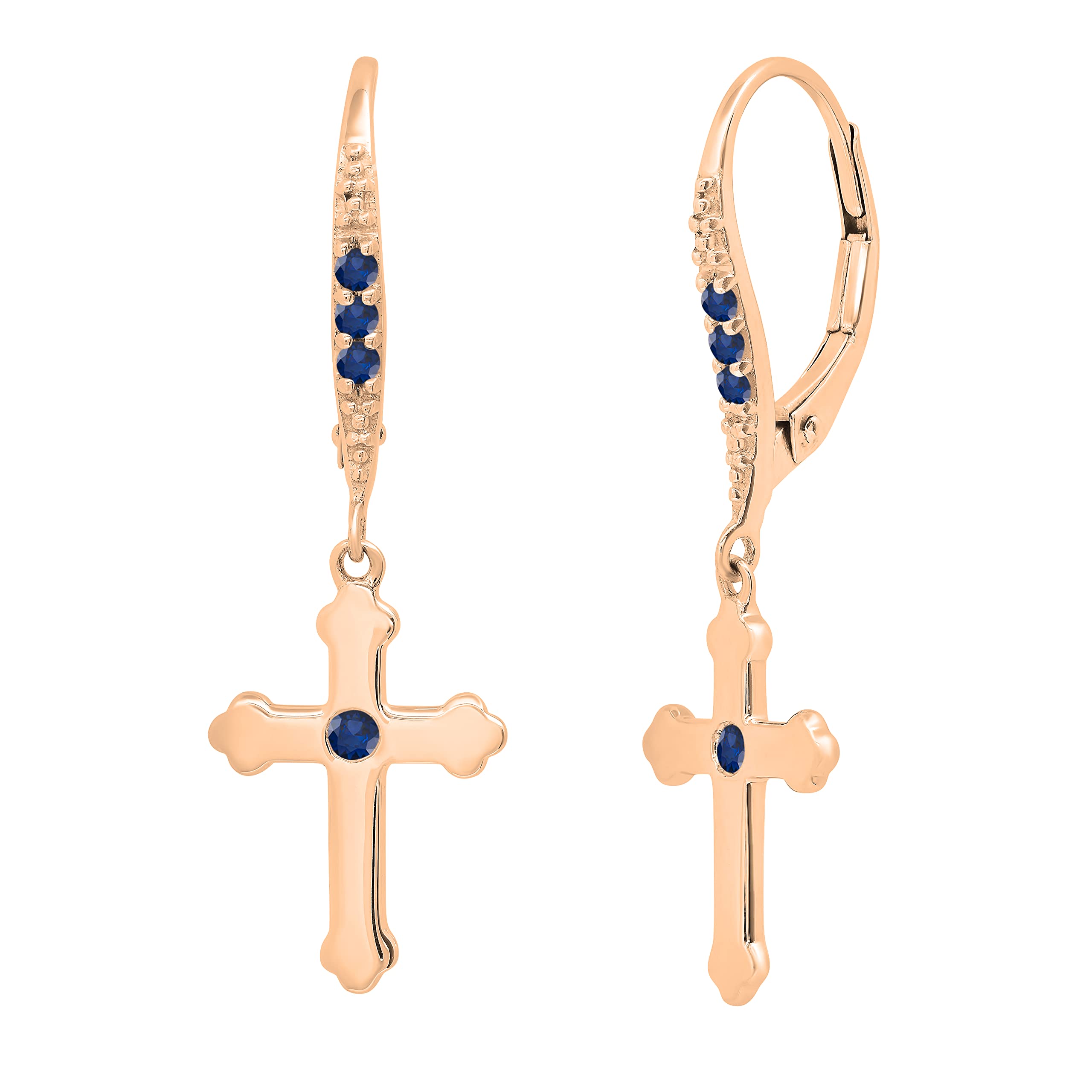 Dazzlingrock Collection Round Gemstone & Diamond Cross Drop Lever Back Earrings for Men & Women - Solid Gold Unisex Jewelry for Church, Wedding & Special Occasions